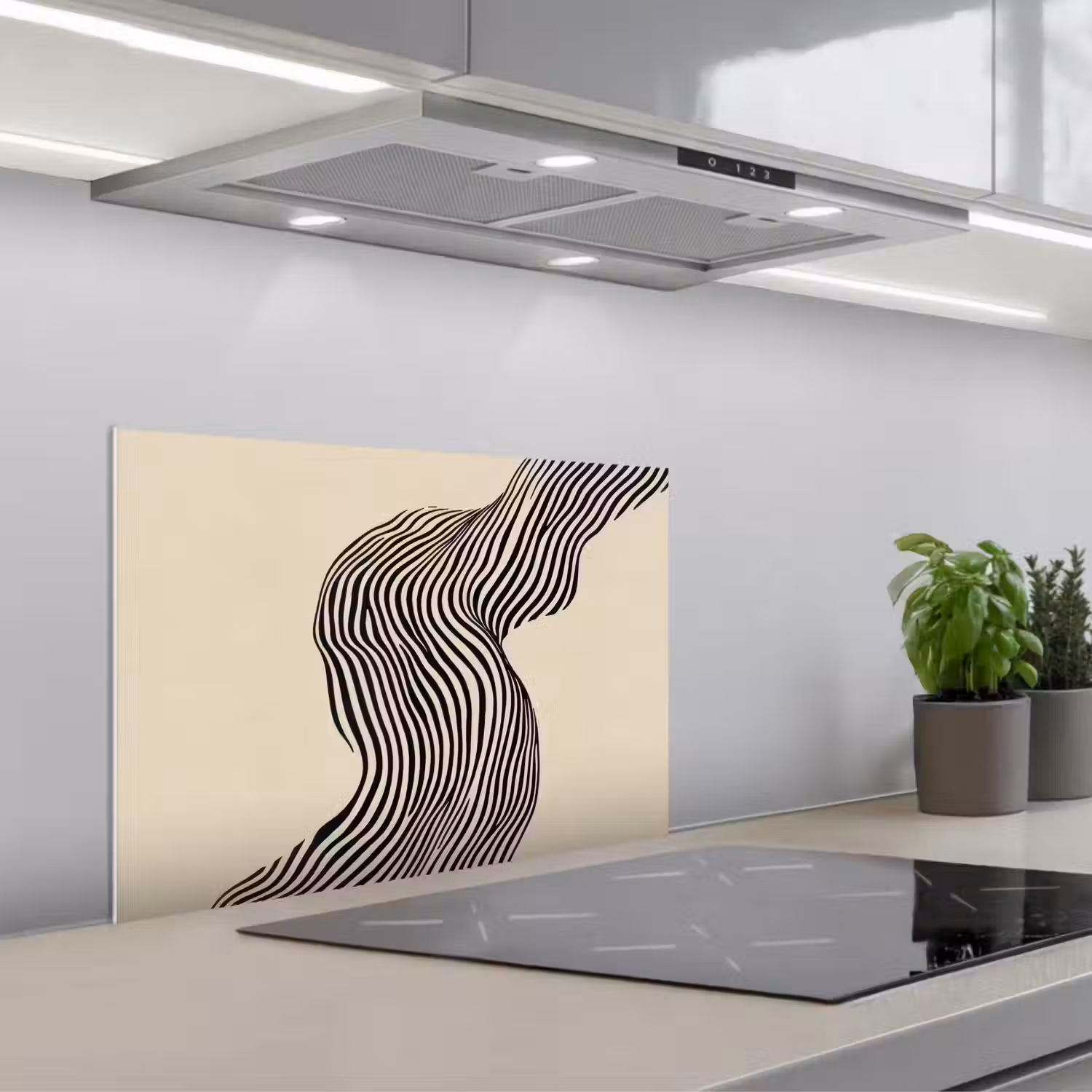 Golvend - Lijnen - Abstract - Silhouet keuken achterwand spatscherm klein -3d_schuin