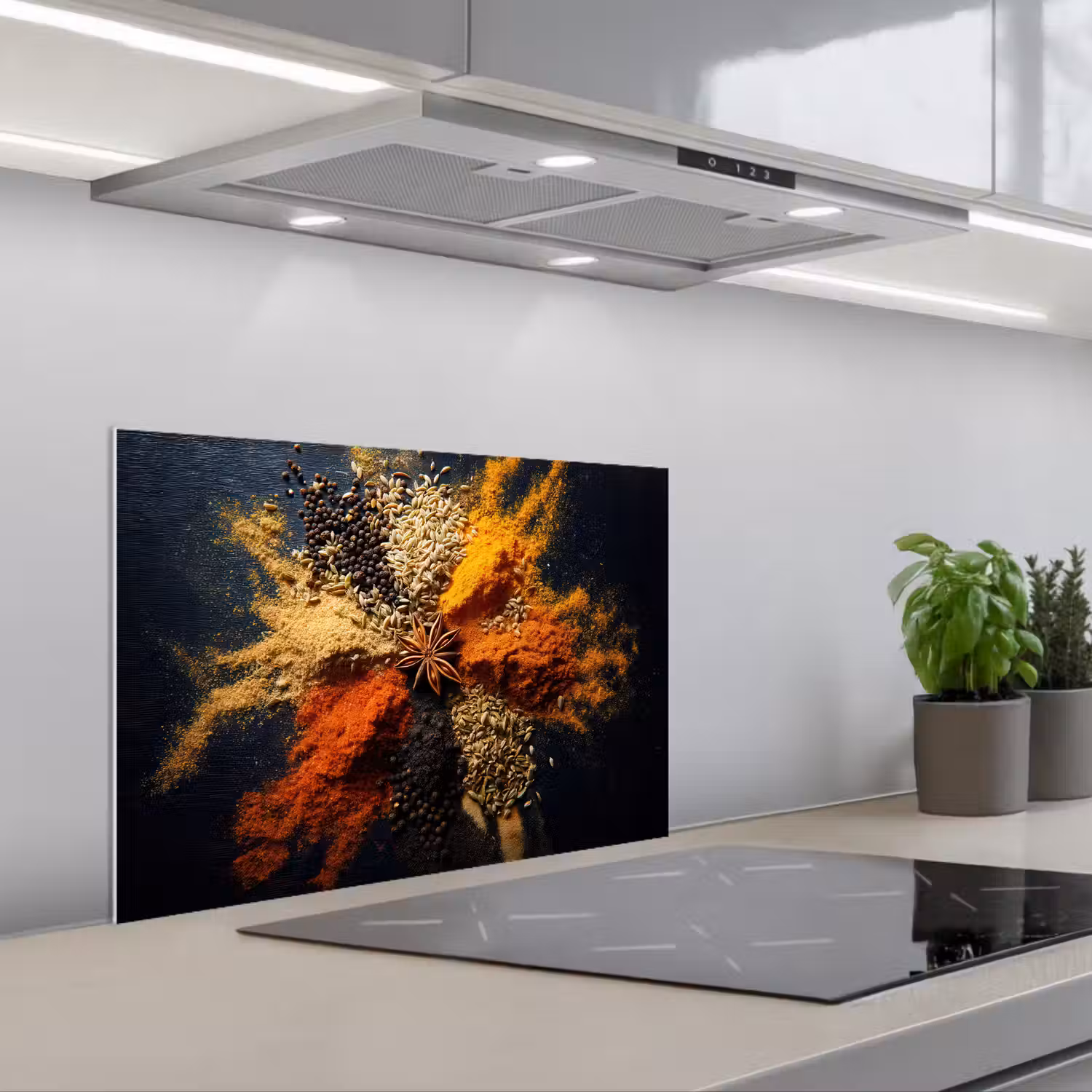 Specerijen - Explosie - Oranje keuken achterwand spatscherm klein -3d_schuin