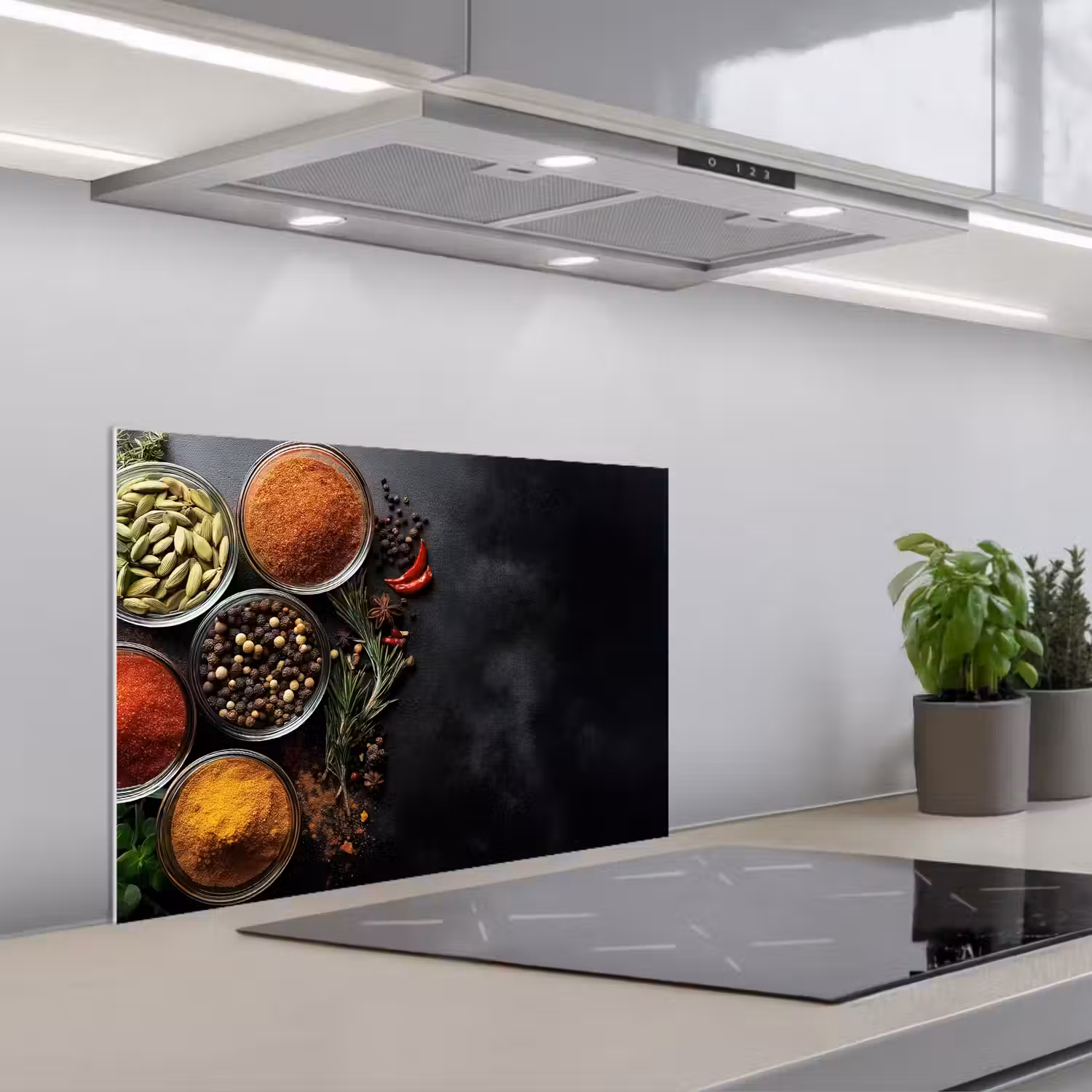 Glazen - Bakjes - Blaadjes - Kruiden keuken achterwand spatscherm klein -3d_schuin