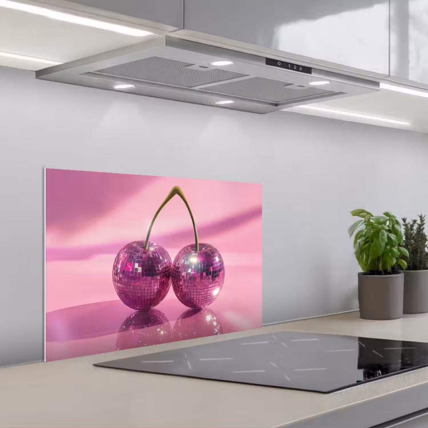 Glitter - Discobol - Roze - Kersen keuken achterwand spatscherm klein -3d_schuin