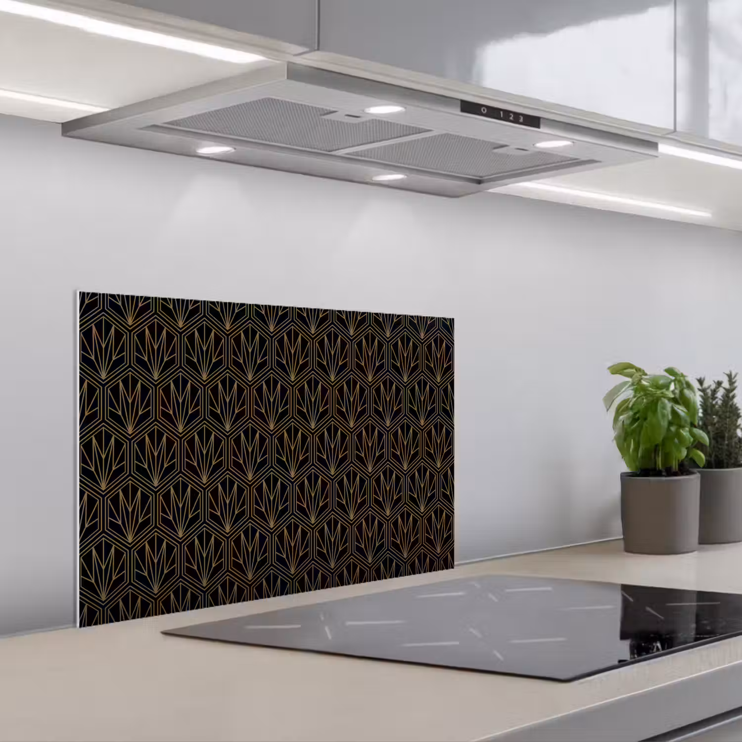 Goud - Zwart - Lijnen keuken achterwand spatscherm klein 900 -3d_schuin