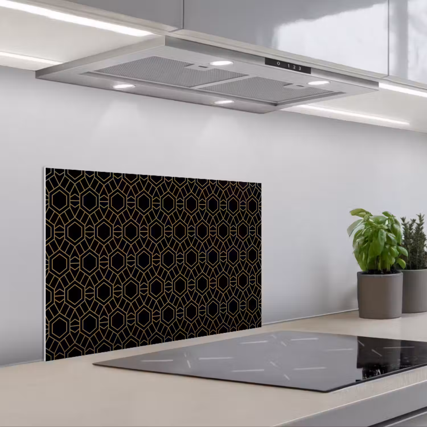 Goud - Zwart - Rozetstructuur keuken achterwand spatscherm klein 900 -3d_schuin