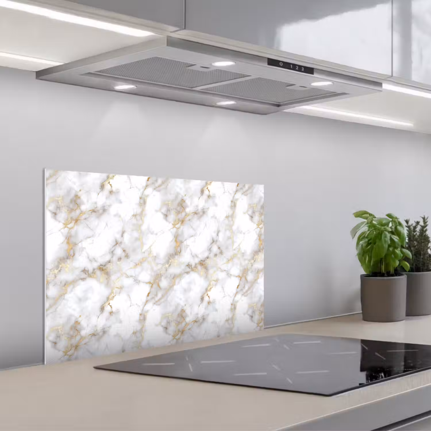 Gouden aders - Marmer - Wit keuken achterwand spatscherm klein 900 -3d_schuin