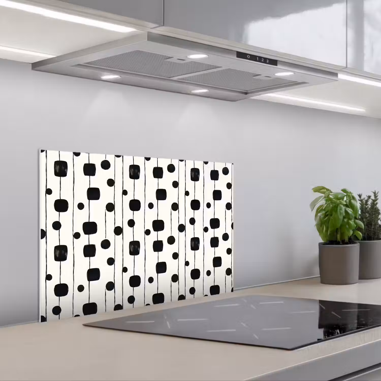 Grafisch - Modern - Zwart keuken achterwand spatscherm klein 900 -3d_schuin