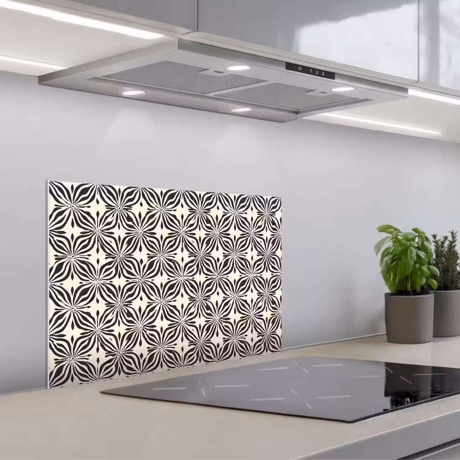 Grafisch - Patroon - Zwart keuken achterwand spatscherm klein 900 -3d_schuin