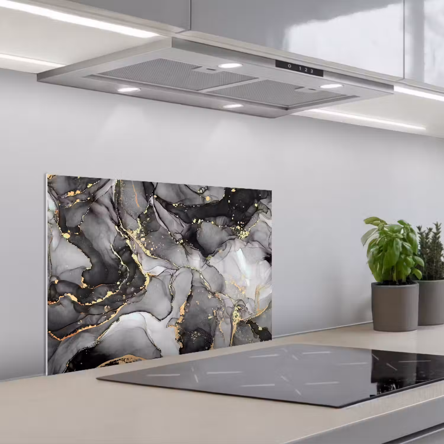 Grijs - Luxe - Goud - Marmer keuken achterwand spatscherm klein -3d_schuin