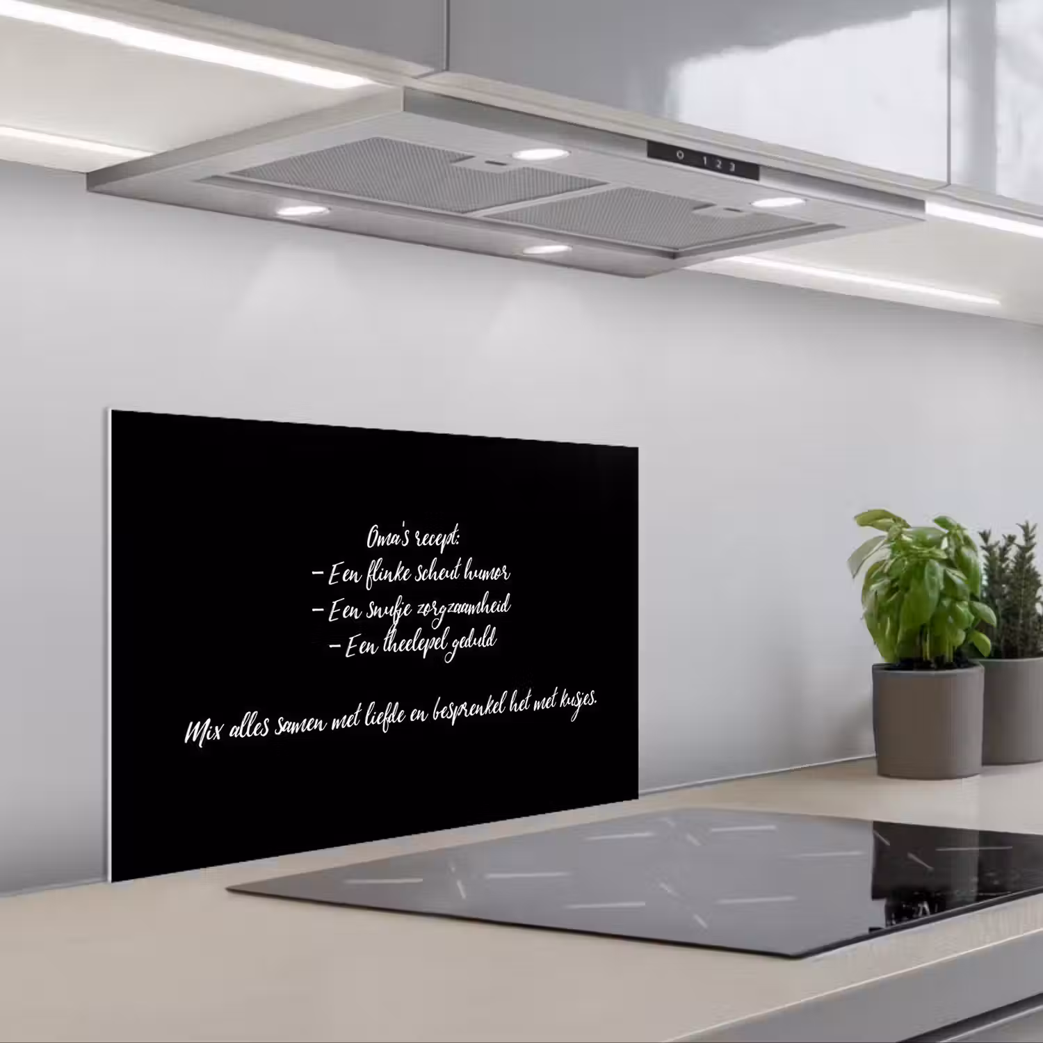 Oma's recept - Koken - Quotes - Spreuken - Oma keuken achterwand spatscherm klein -3d_schuin