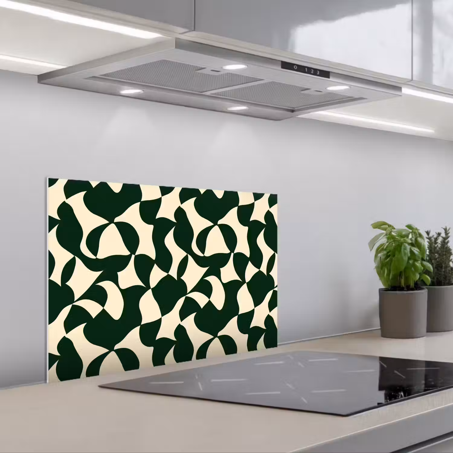Groen - Organische vlakken - Crème keuken achterwand spatscherm klein 900 -3d_schuin