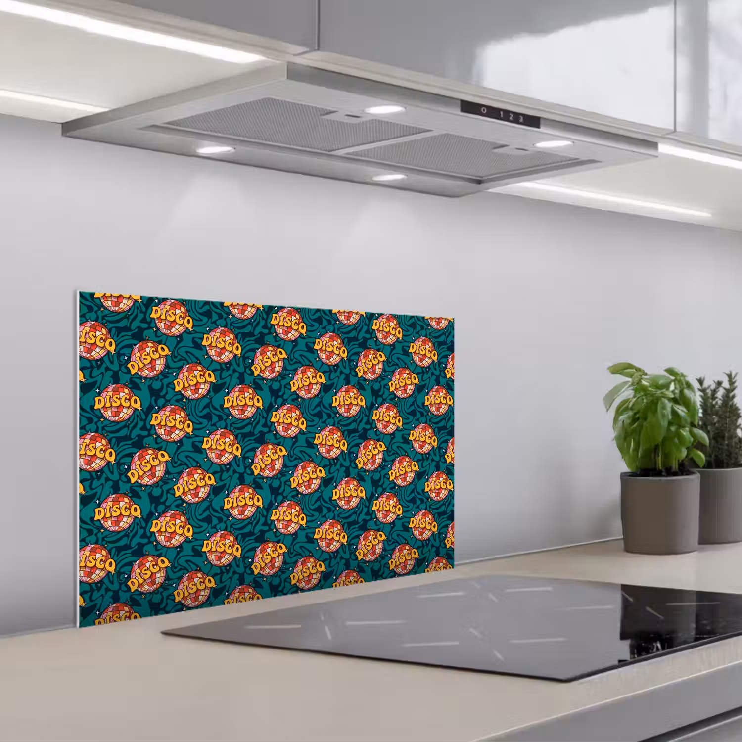 Groen - Disco - Patroon keuken achterwand spatscherm klein 900 -3d_schuin