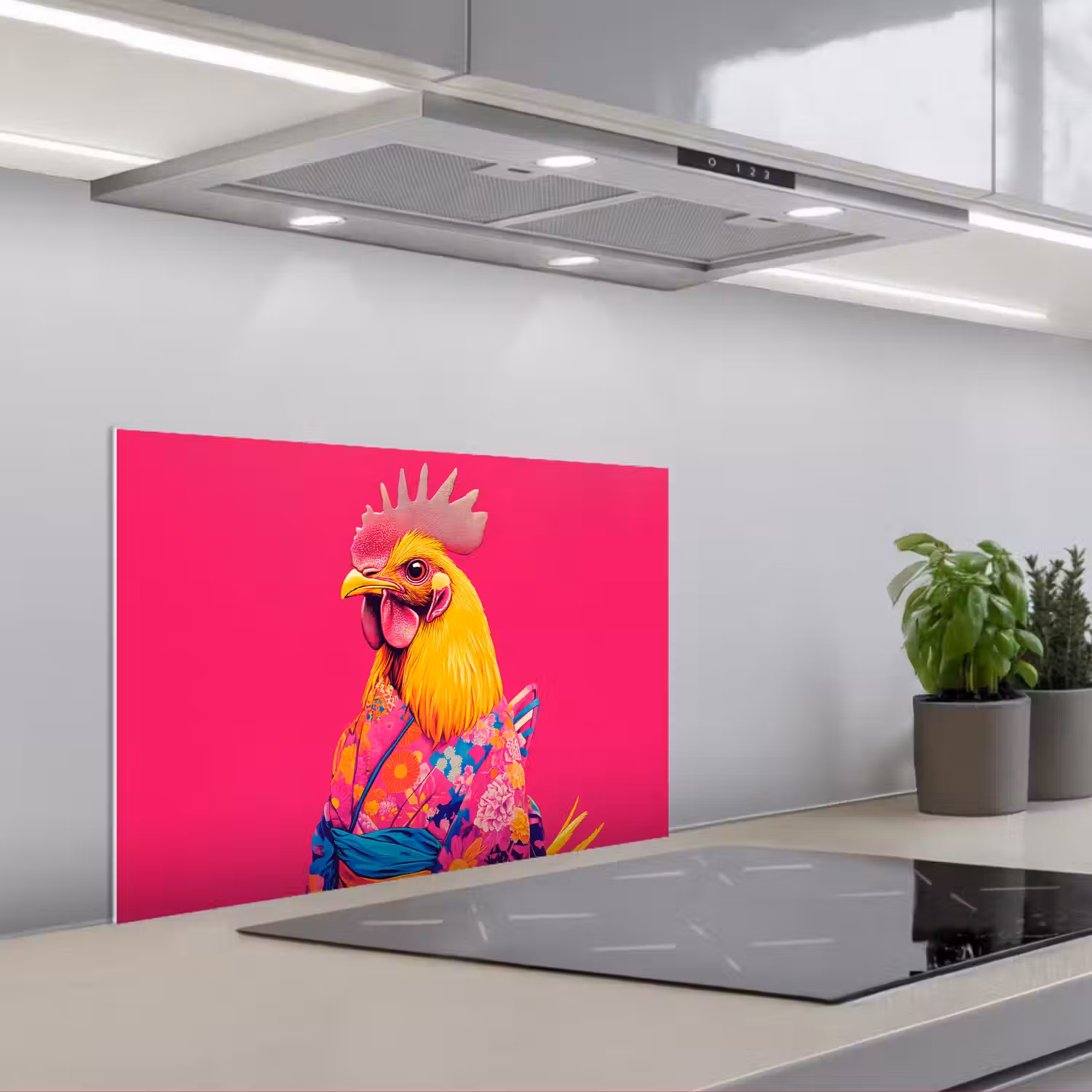 Haan - Kleurrijk - Kimono - Roze keuken achterwand spatscherm klein -3d_schuin