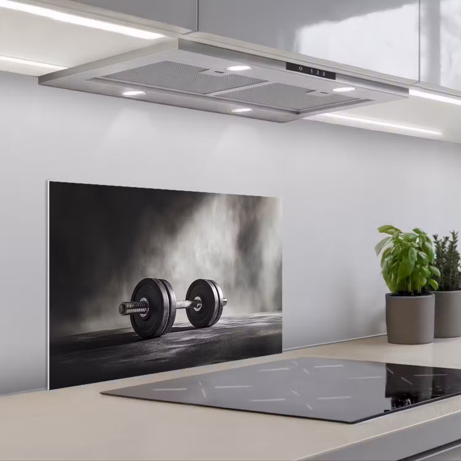 Halter - Gewichten - Zwart keuken achterwand spatscherm klein -3d_schuin