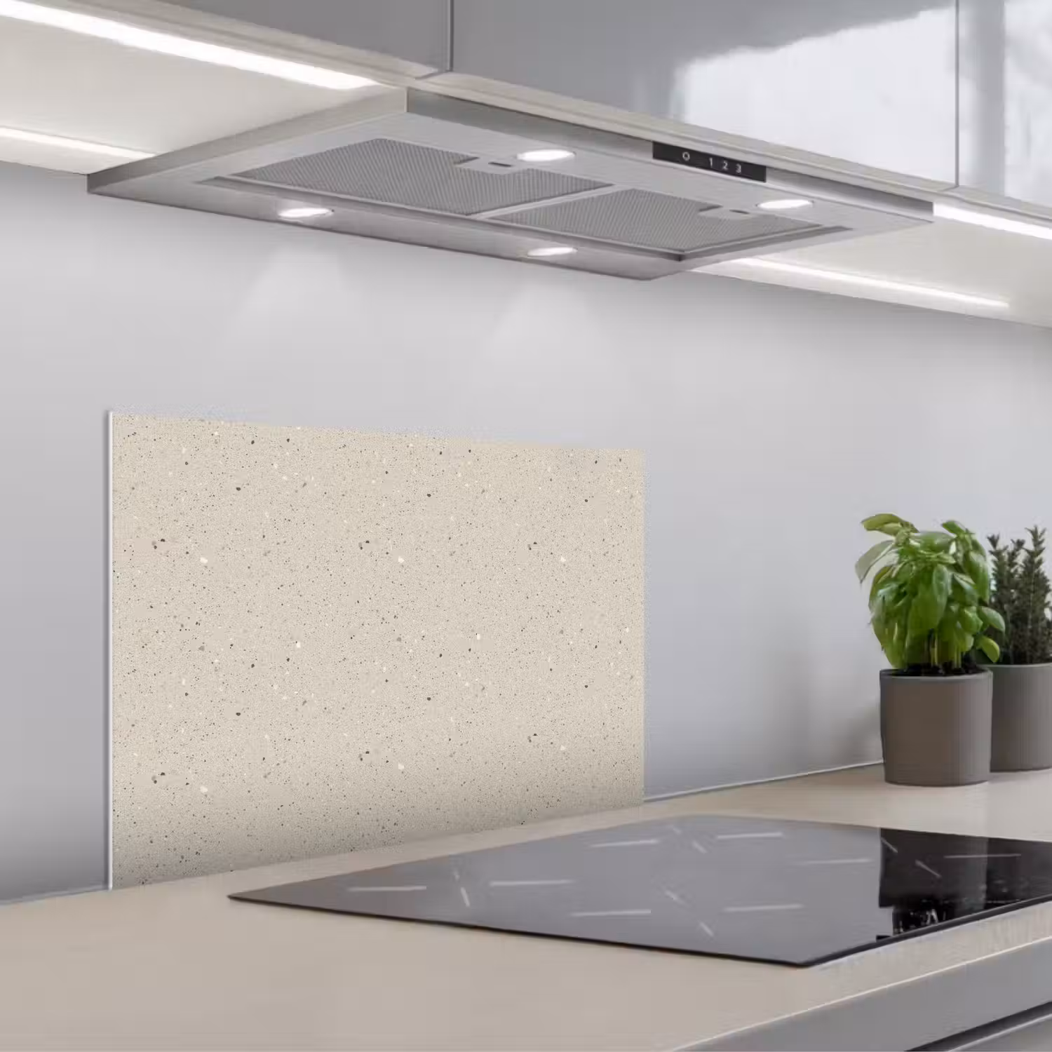 Lichtbeige - Terrazzo - Grijs keuken achterwand spatscherm klein 900 -3d_schuin