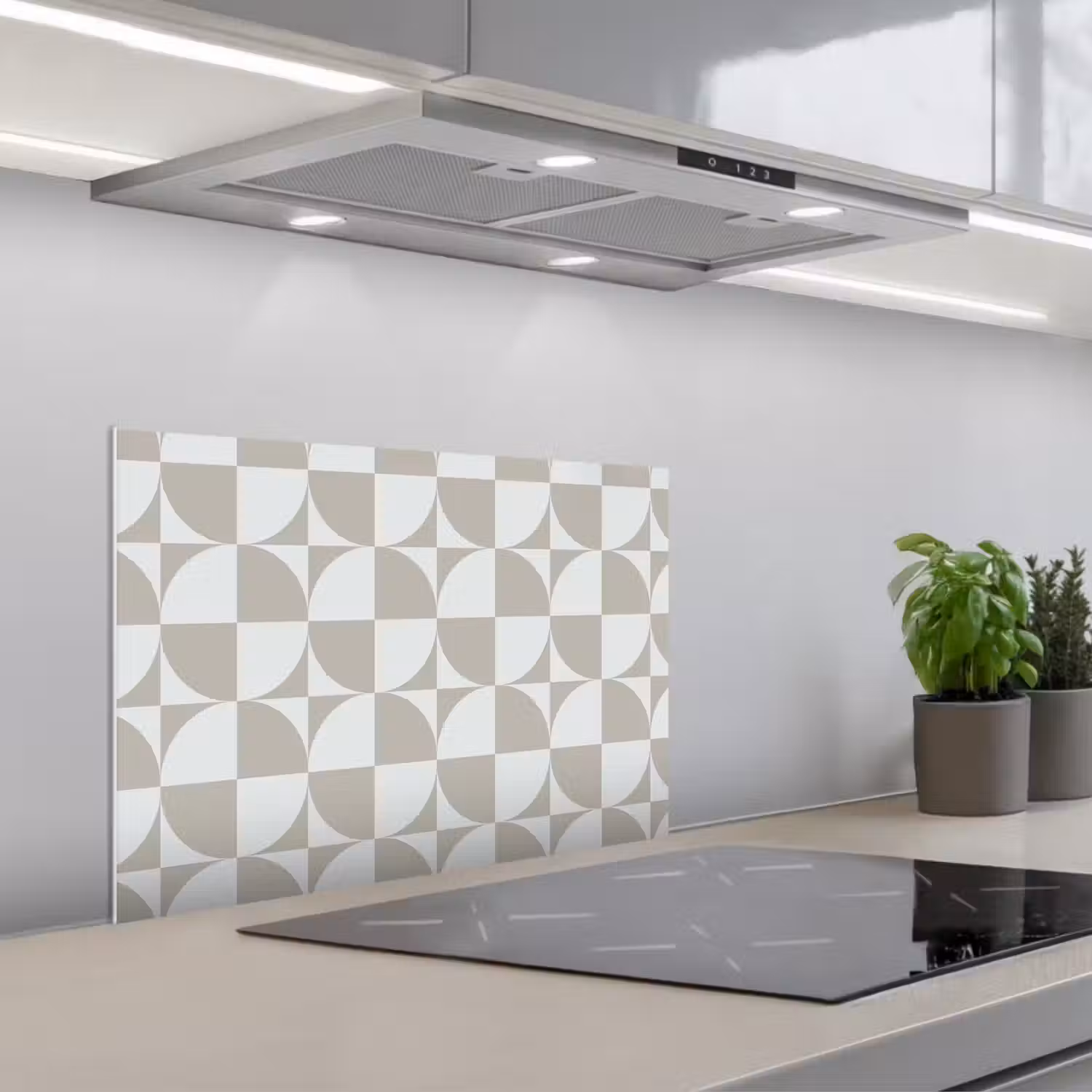 Lichtgrijs - Wit - Vierkant - Rond keuken achterwand spatscherm klein 900 -3d_schuin