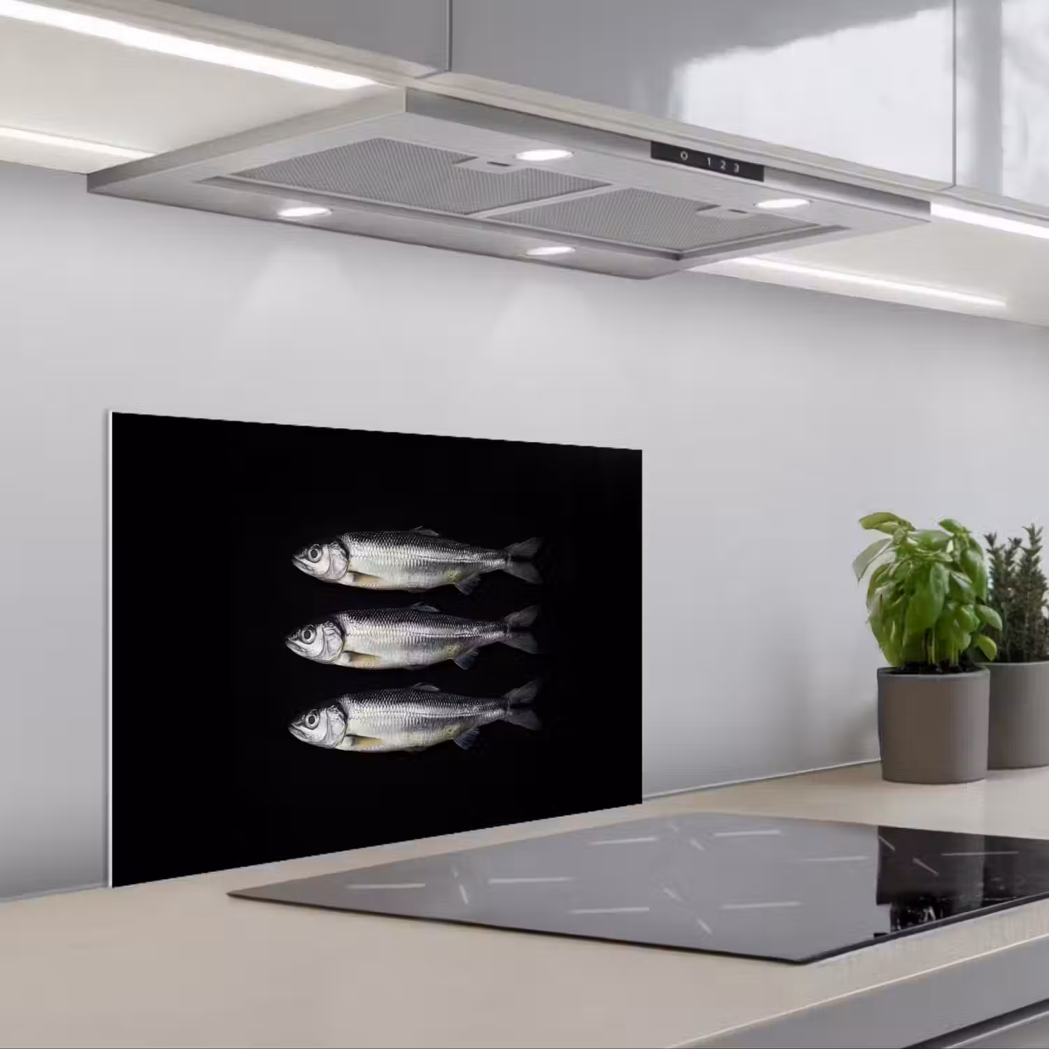 Haring - Vissen - Zwart keuken achterwand spatscherm klein -3d_schuin