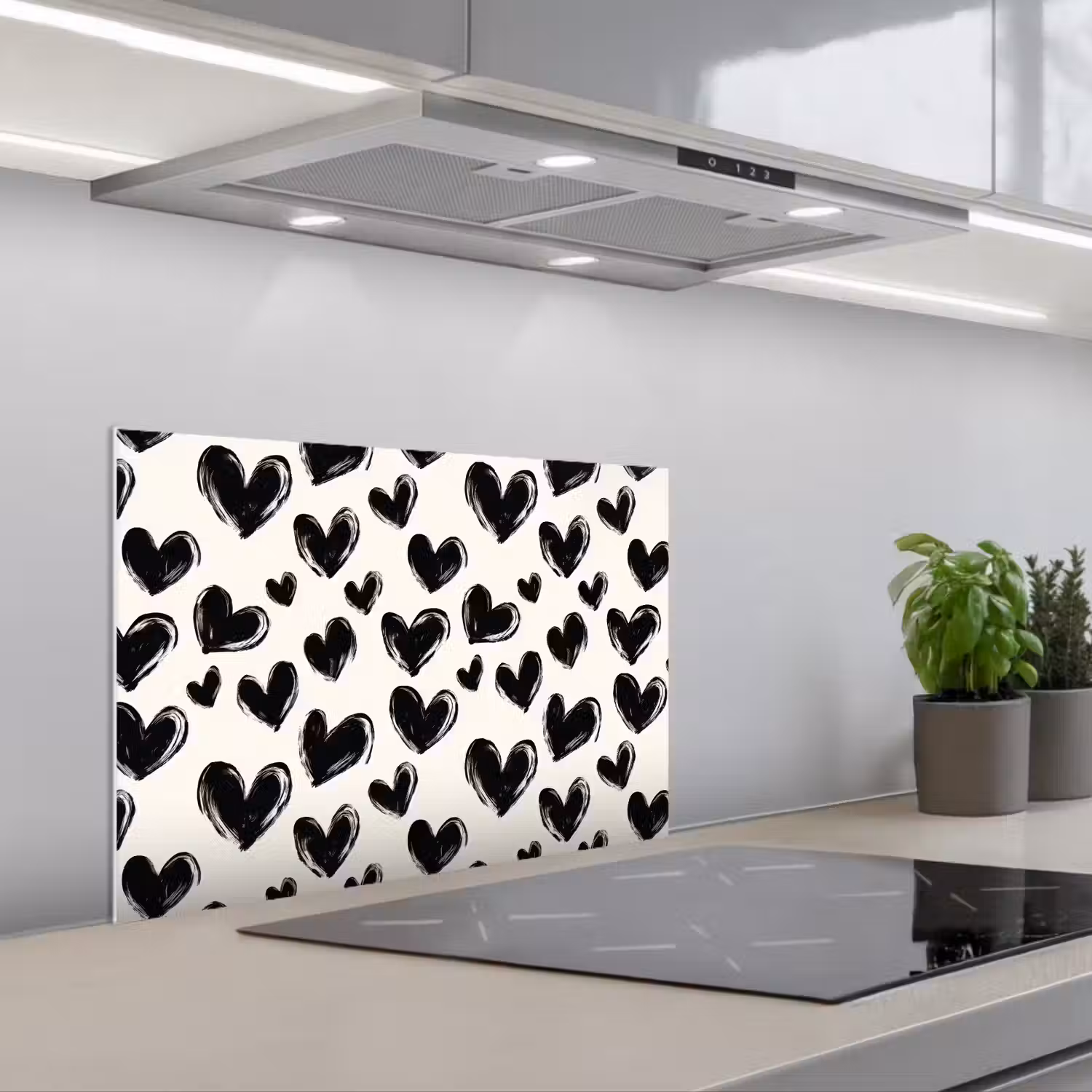 Hartjes - Patroon - Zwart keuken achterwand spatscherm klein 900 -3d_schuin