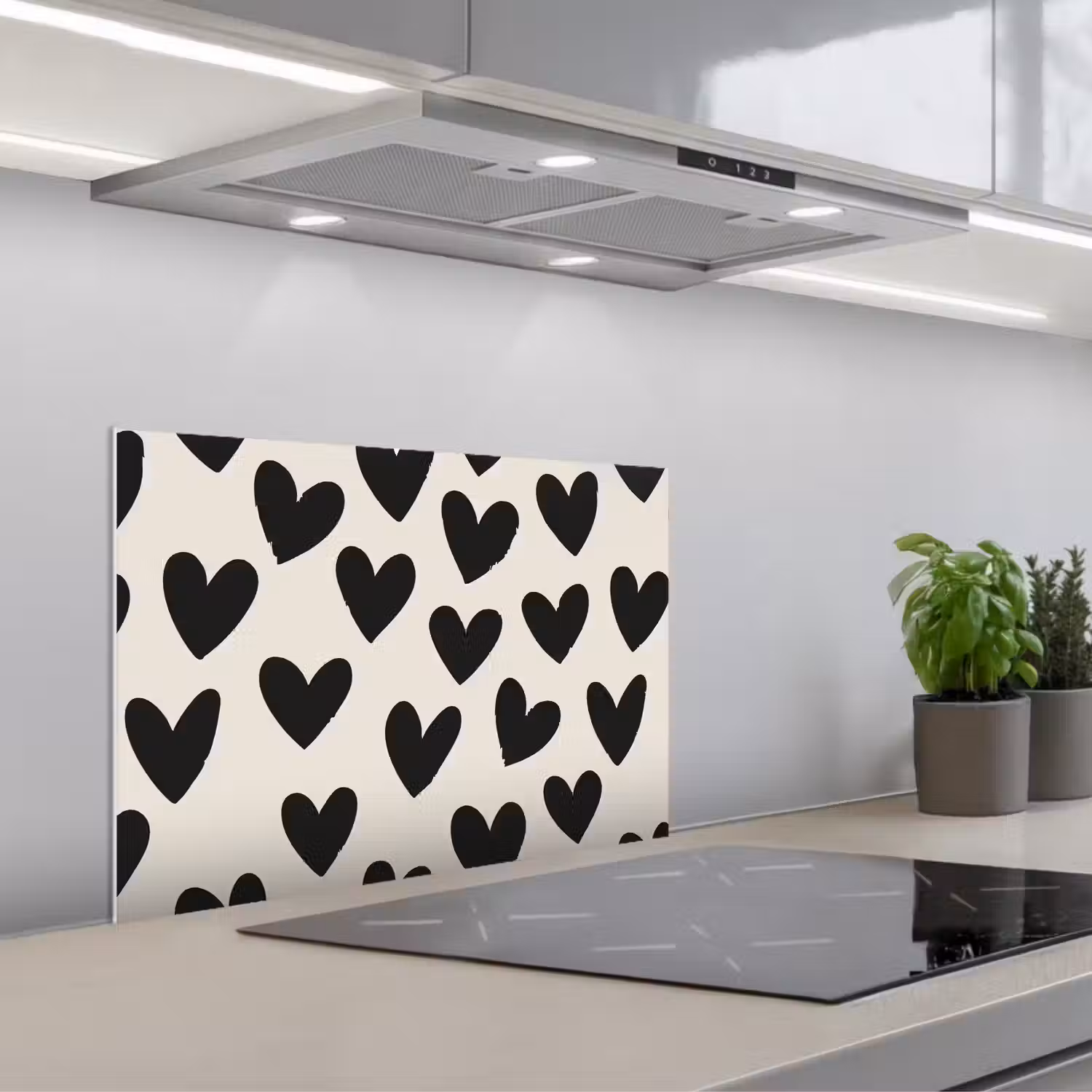 Hartjes - Zwart - Beige keuken achterwand spatscherm klein -3d_schuin