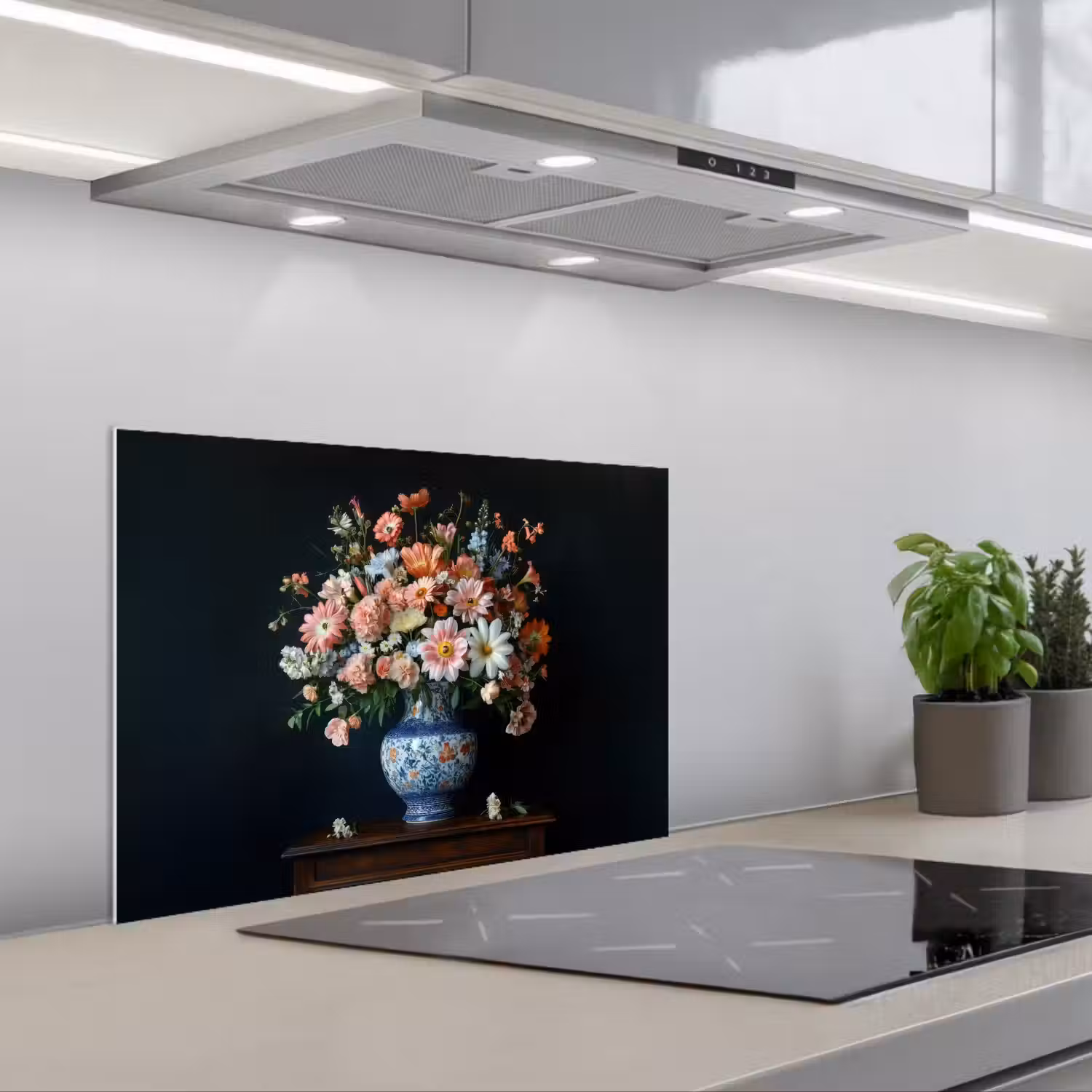 Hout - Vaas - Kleuren - Bloemen keuken achterwand spatscherm klein -3d_schuin