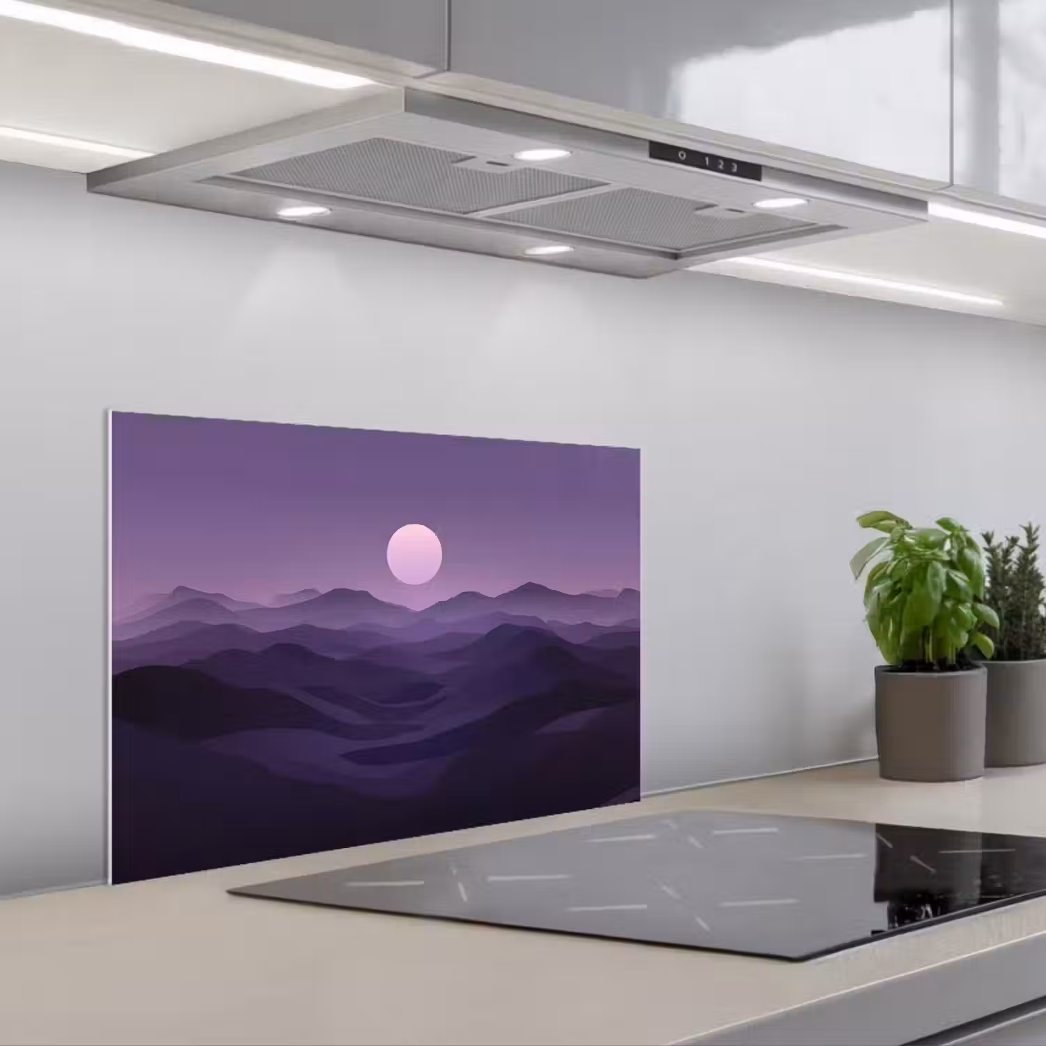 Heuvels - Paars - Mist - Zon keuken achterwand spatscherm klein -3d_schuin