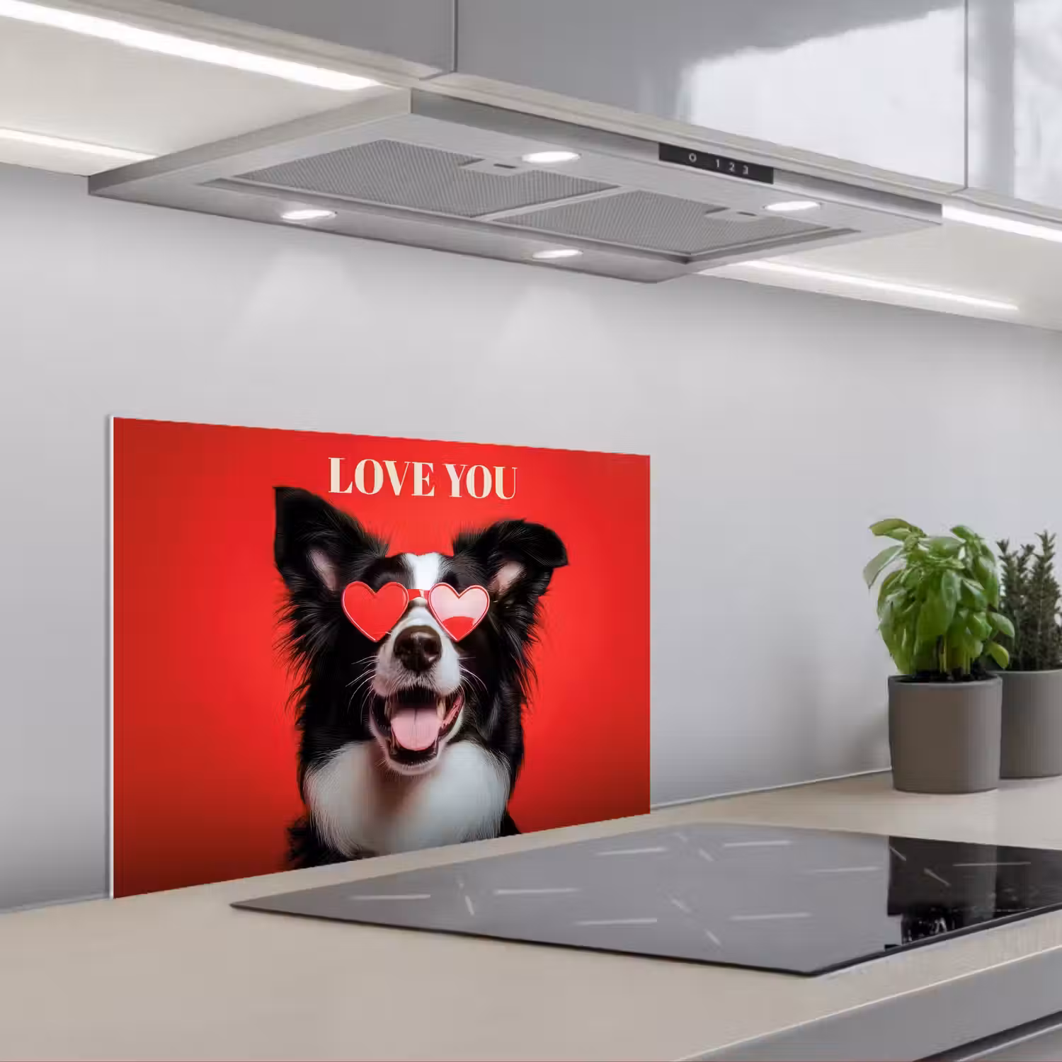 Hond - Hartjesbril - Loveyou - Rood keuken achterwand spatscherm klein -3d_schuin
