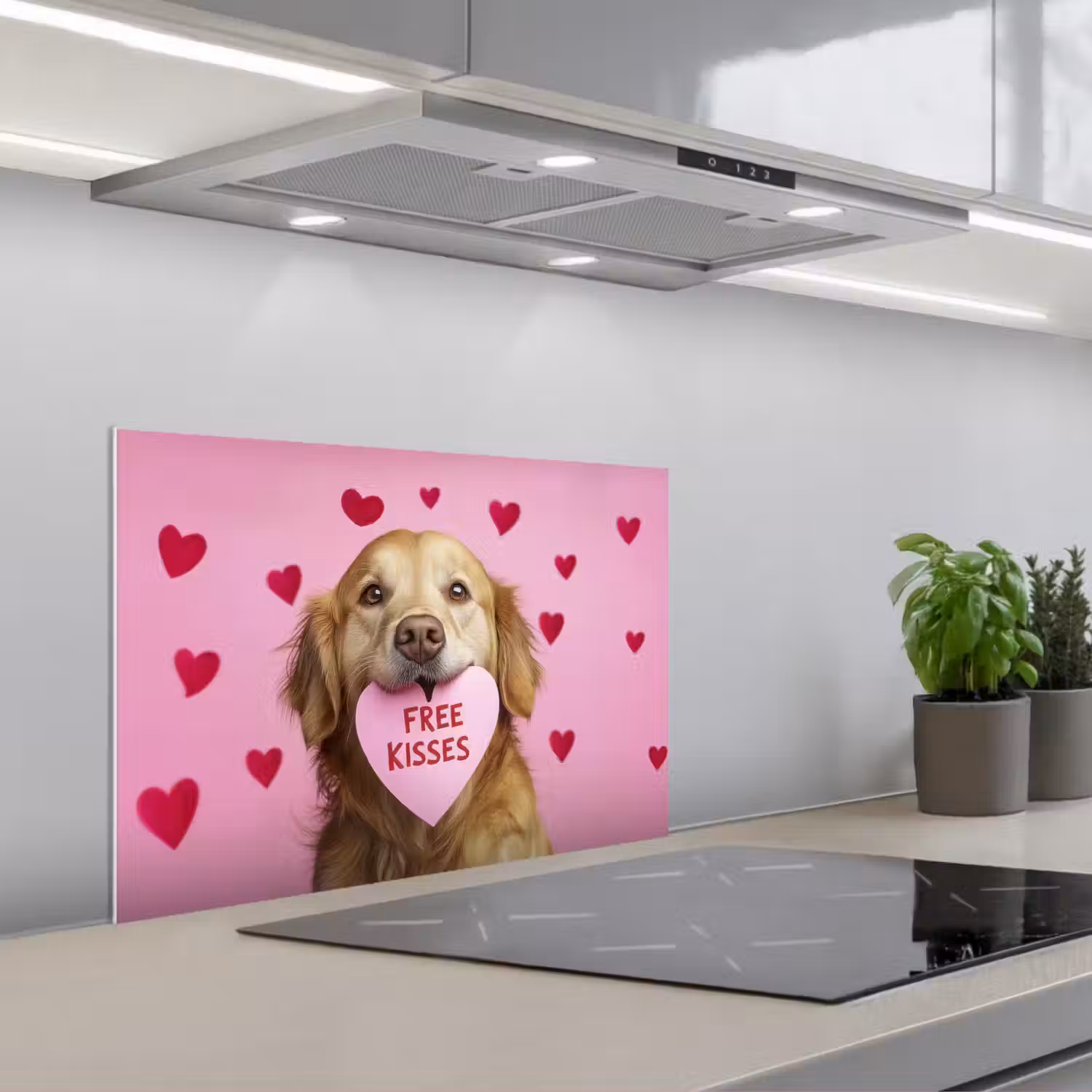 Hond - Kiss- Valentijn - Hartjes keuken achterwand spatscherm klein -3d_schuin