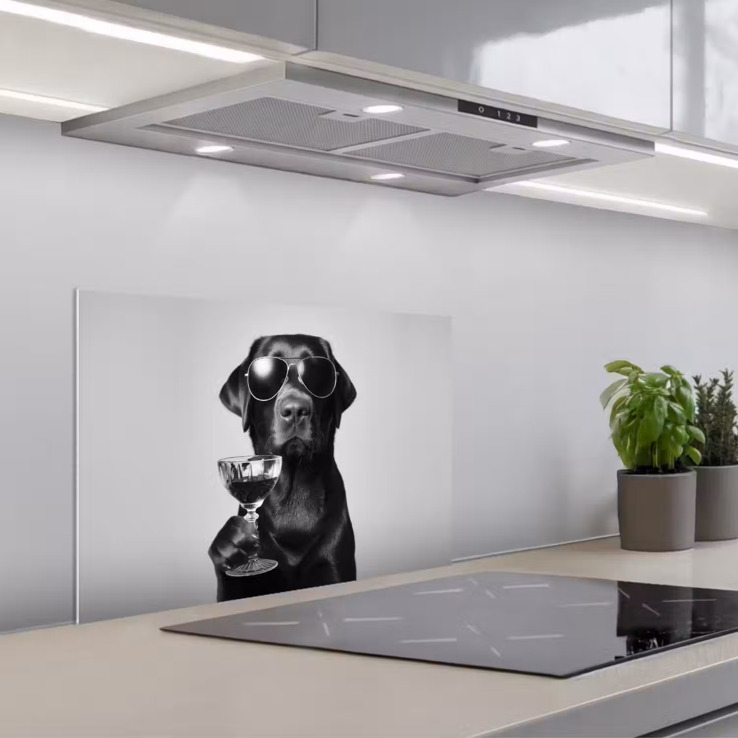 Hond - Zwart - Wijnglas - Zonnebril keuken achterwand spatscherm klein -3d_schuin