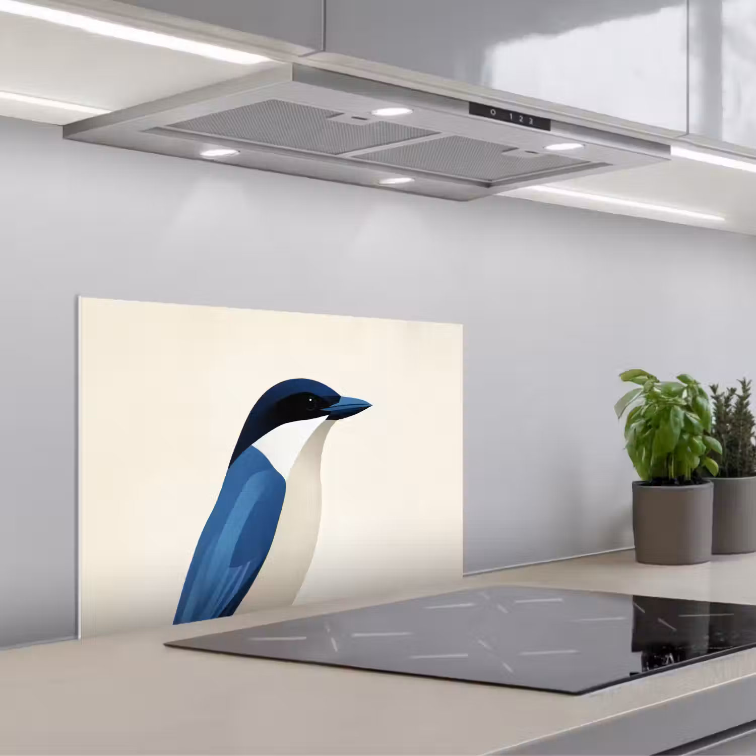 Illustratie - Blauw - Vogel keuken achterwand spatscherm klein -3d_schuin