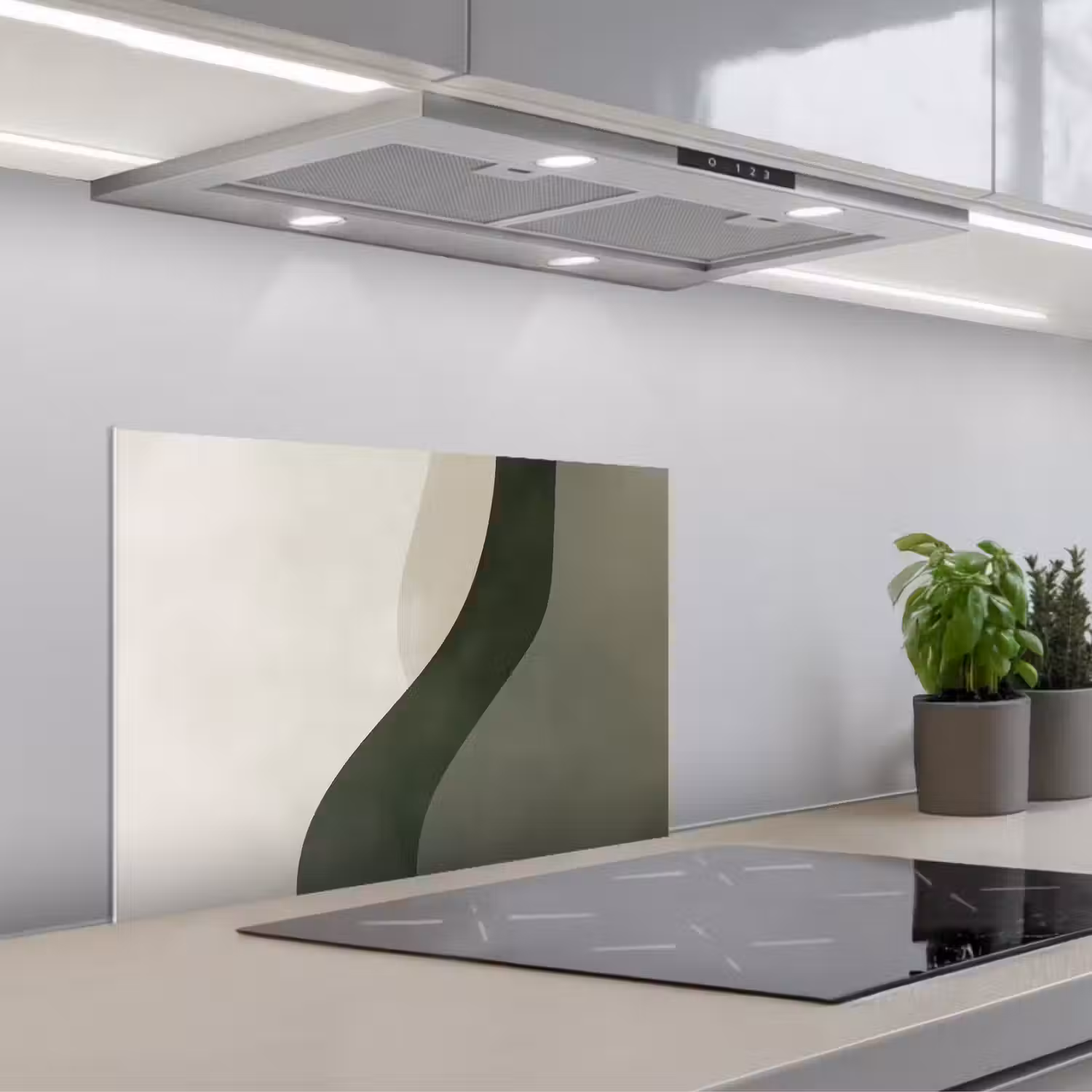 Japandi - Groen - Abstract - Modern keuken achterwand spatscherm klein -3d_schuin
