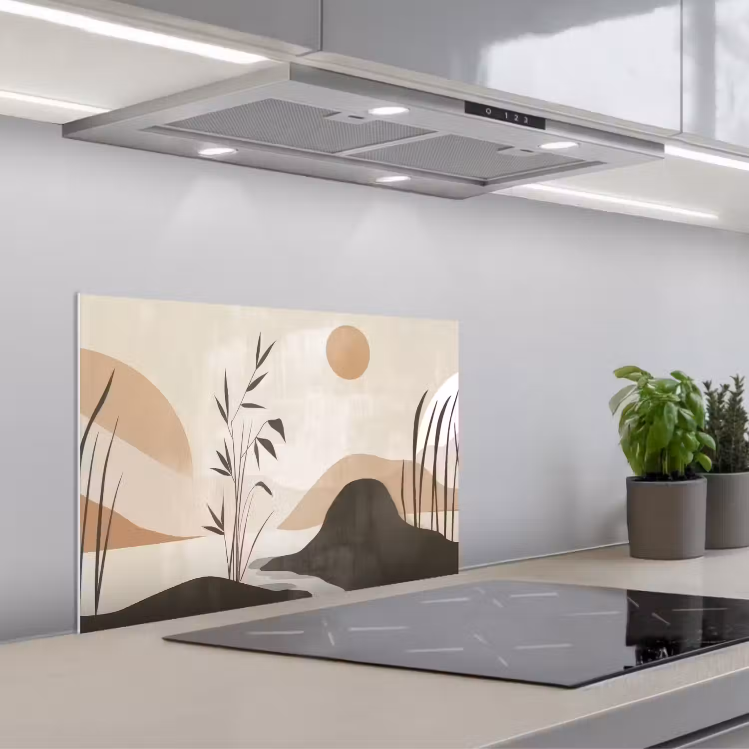 Japandi - Landschap - Beige keuken achterwand spatscherm klein -3d_schuin