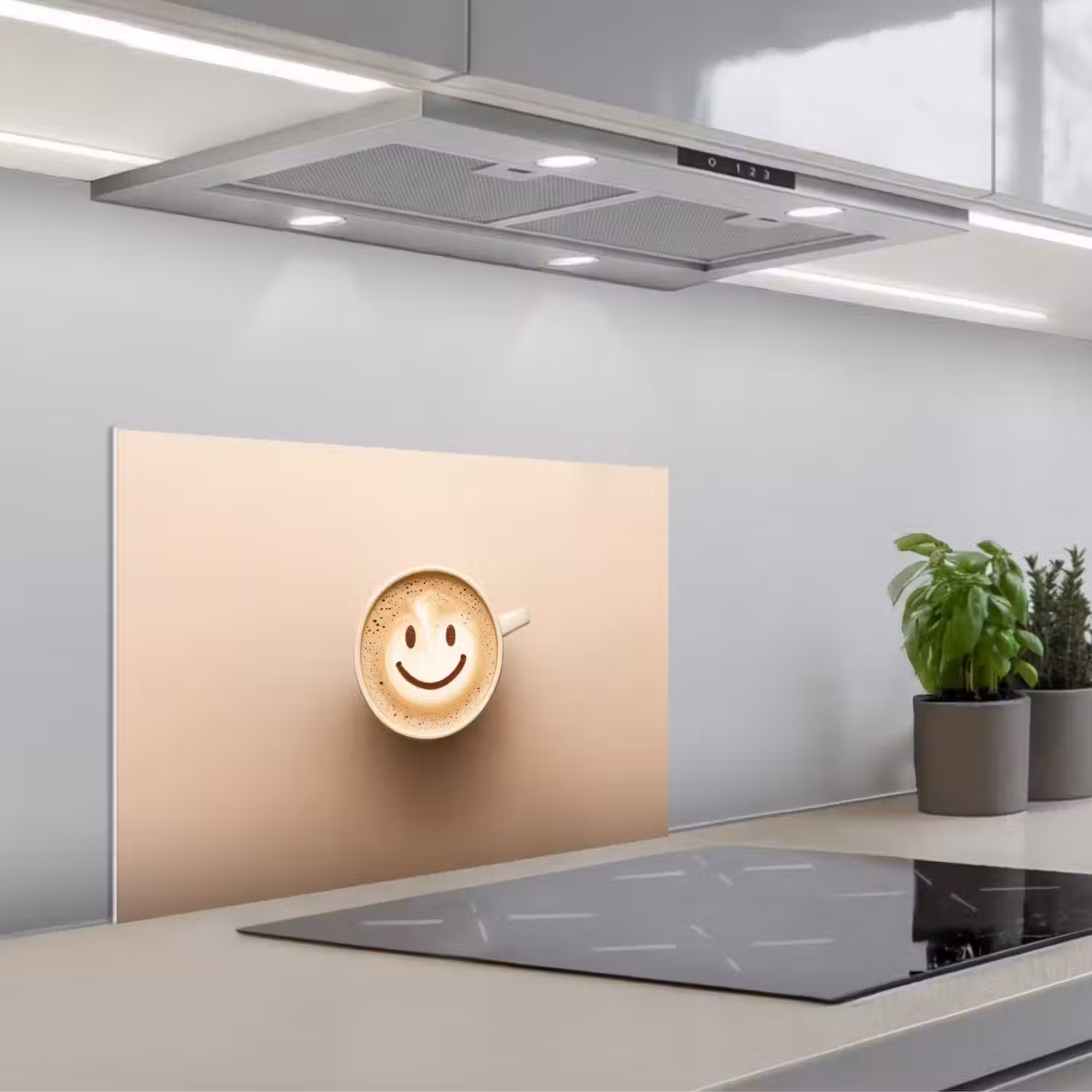 Koffie - Melkschuim - Lach - Beige keuken achterwand spatscherm klein -3d_schuin