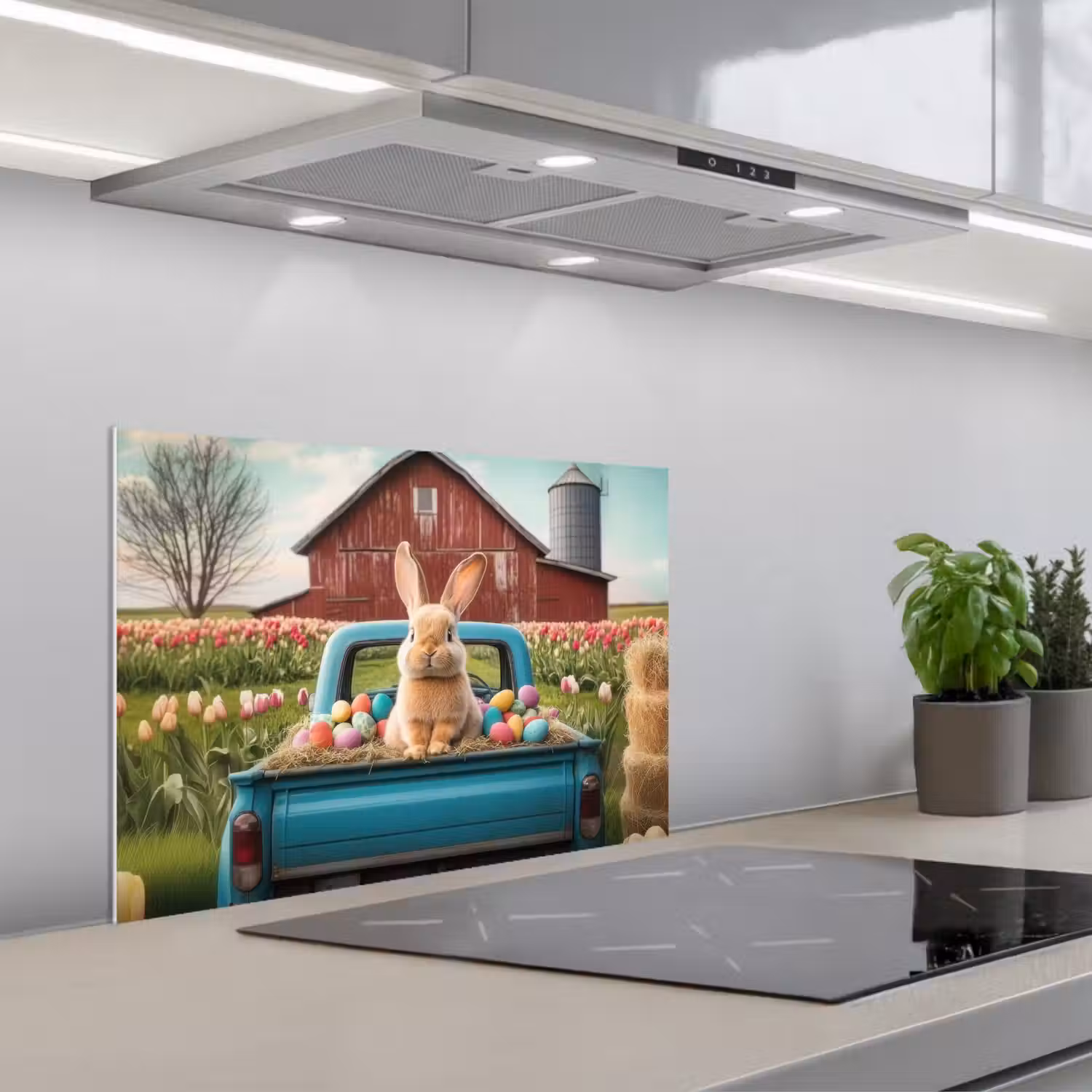 Konijn - Boerderij - Eieren keuken achterwand spatscherm klein -3d_schuin