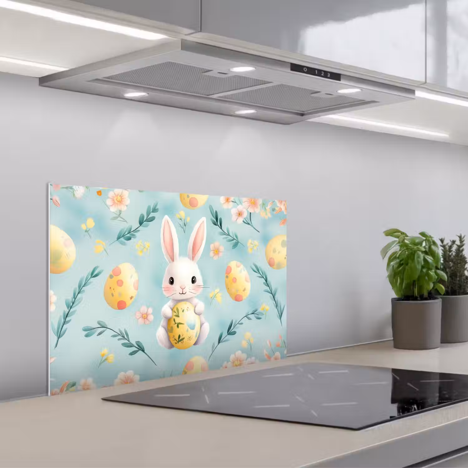 Konijn - Eieren - Takjes keuken achterwand spatscherm klein -3d_schuin