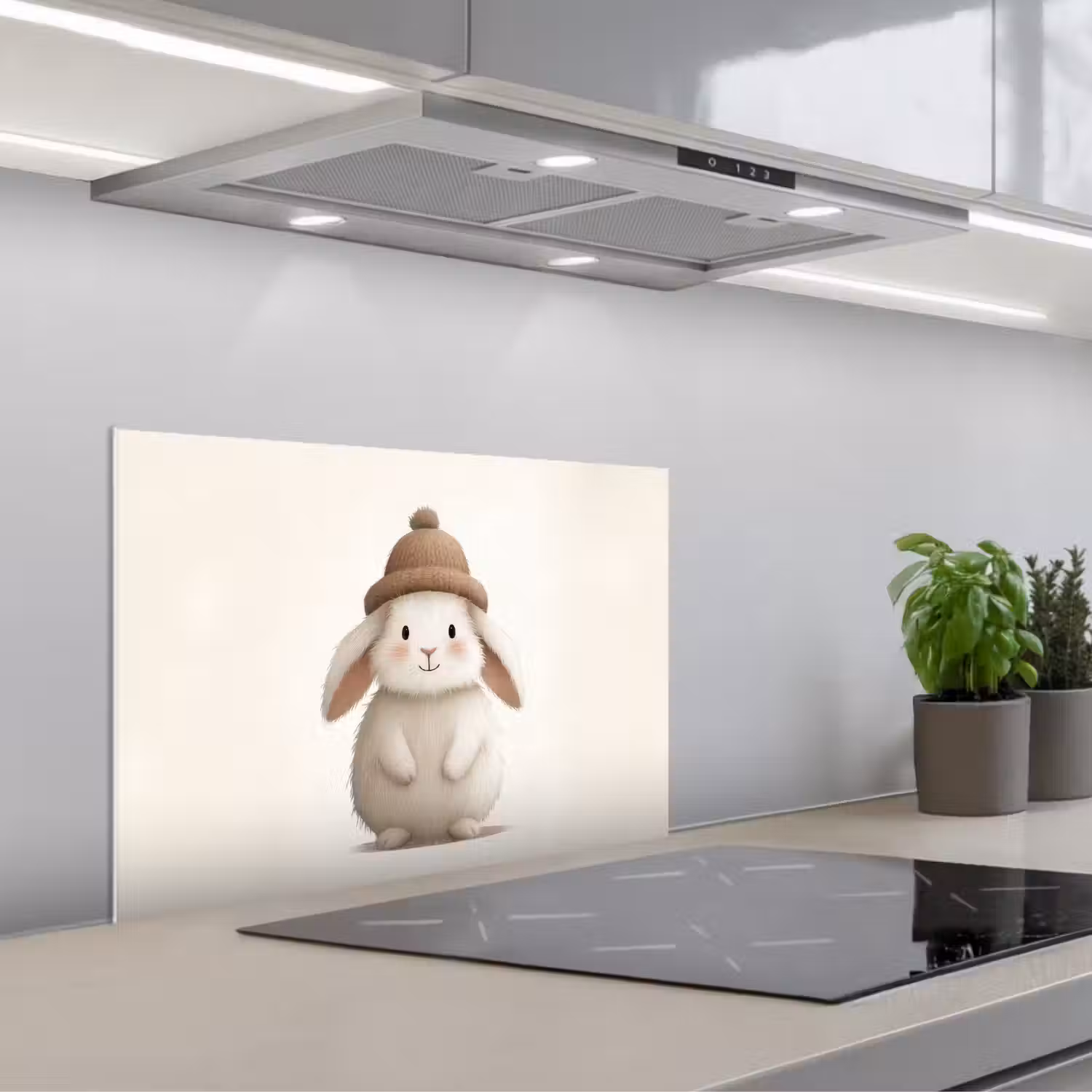 Konijn - Muts - Oren - Beige keuken achterwand spatscherm klein -3d_schuin