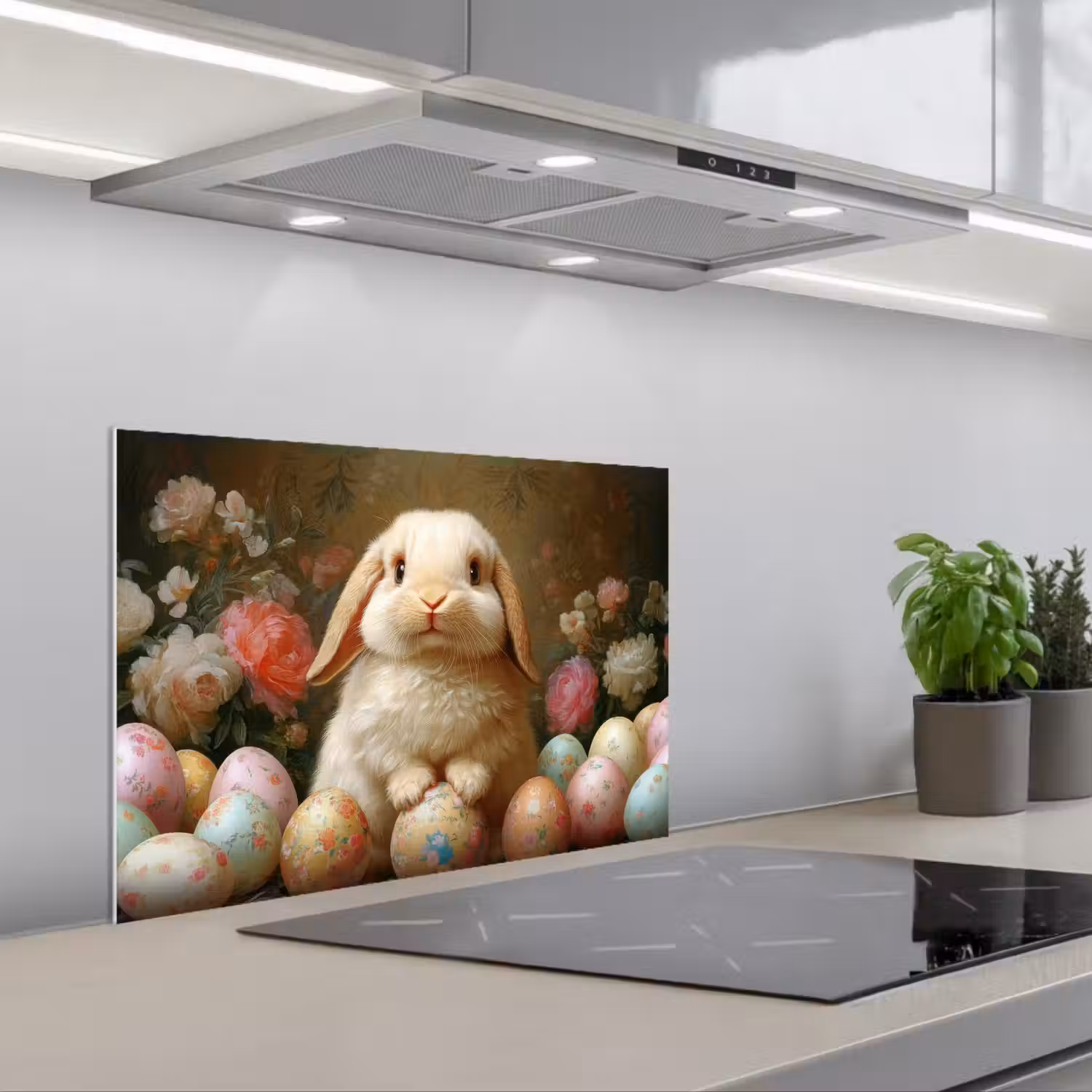 Konijn - Paaseieren - Stilleven keuken achterwand spatscherm klein -3d_schuin