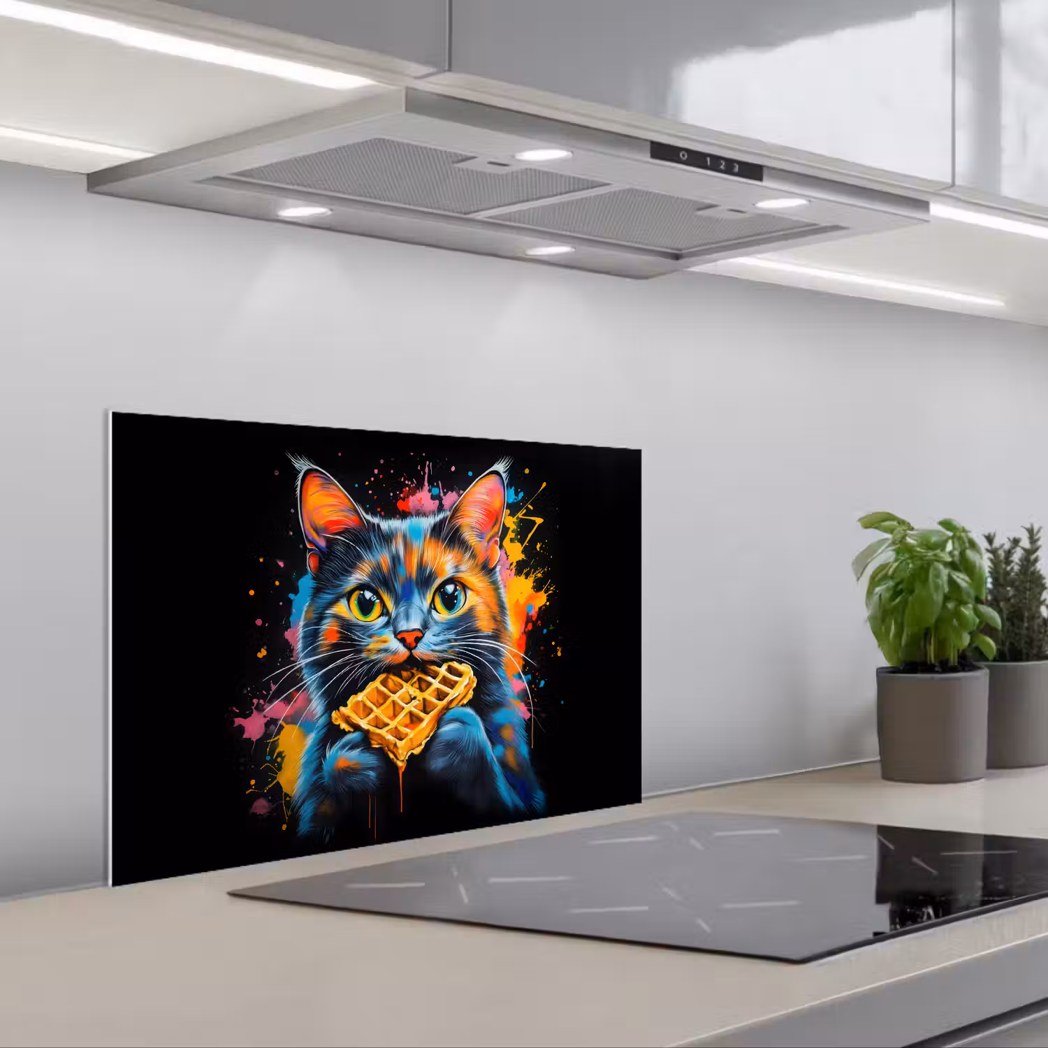 Kat - Graffiti - Kleurrijk - Wafel - Eten keuken achterwand spatscherm klein -3d_schuin