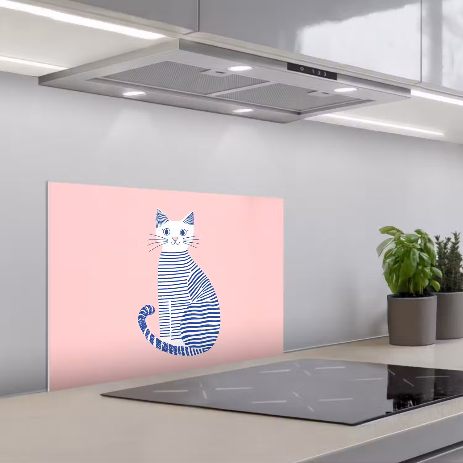 Kat - Illustratie - Minimalistisch - Roze keuken achterwand spatscherm klein -3d_schuin