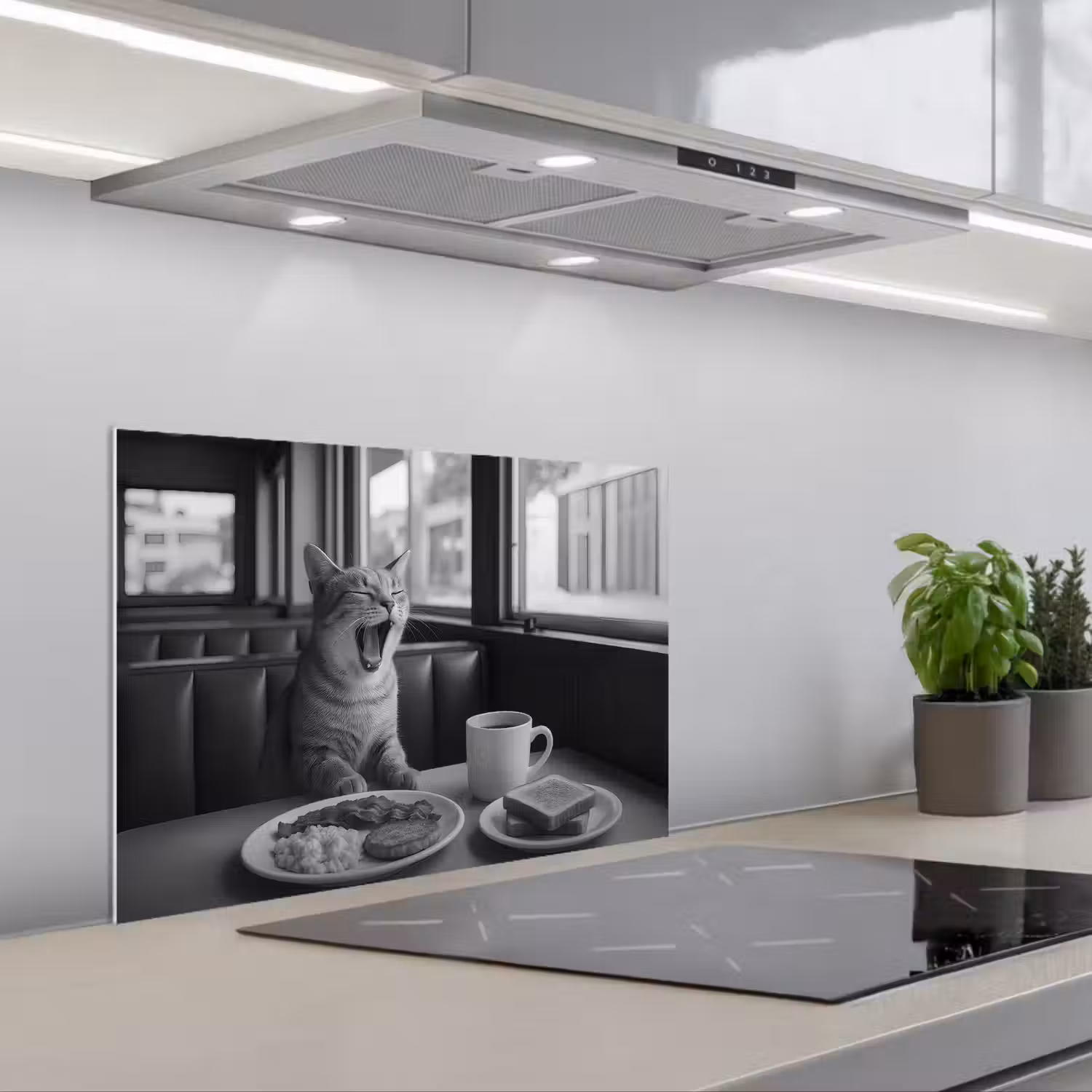 Kat - Koffie - Brood - Zwart keuken achterwand spatscherm klein -3d_schuin