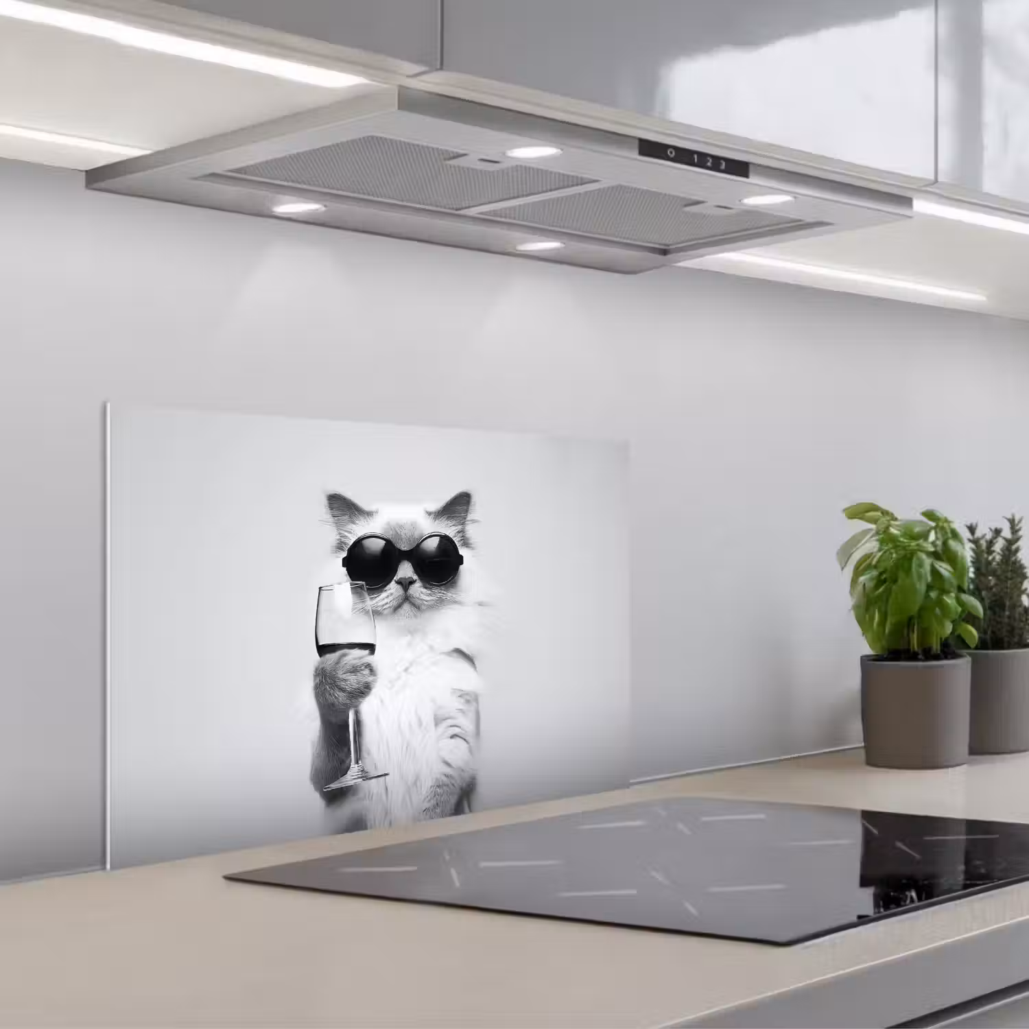 Kat - Zonnebril - Wijnglas - Langharig keuken achterwand spatscherm klein -3d_schuin