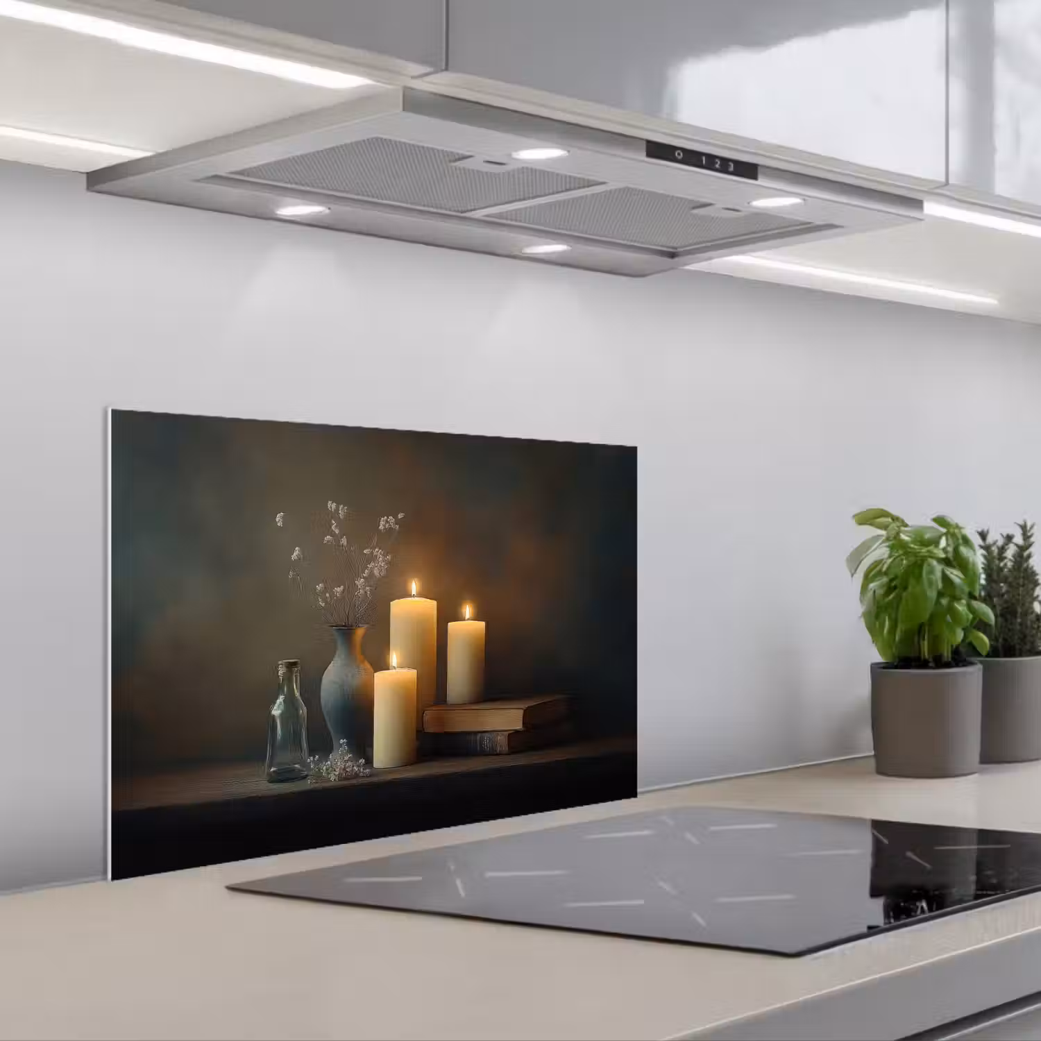 Kaarsen - Stilleven - Rustiek - Boeken keuken achterwand spatscherm klein -3d_schuin