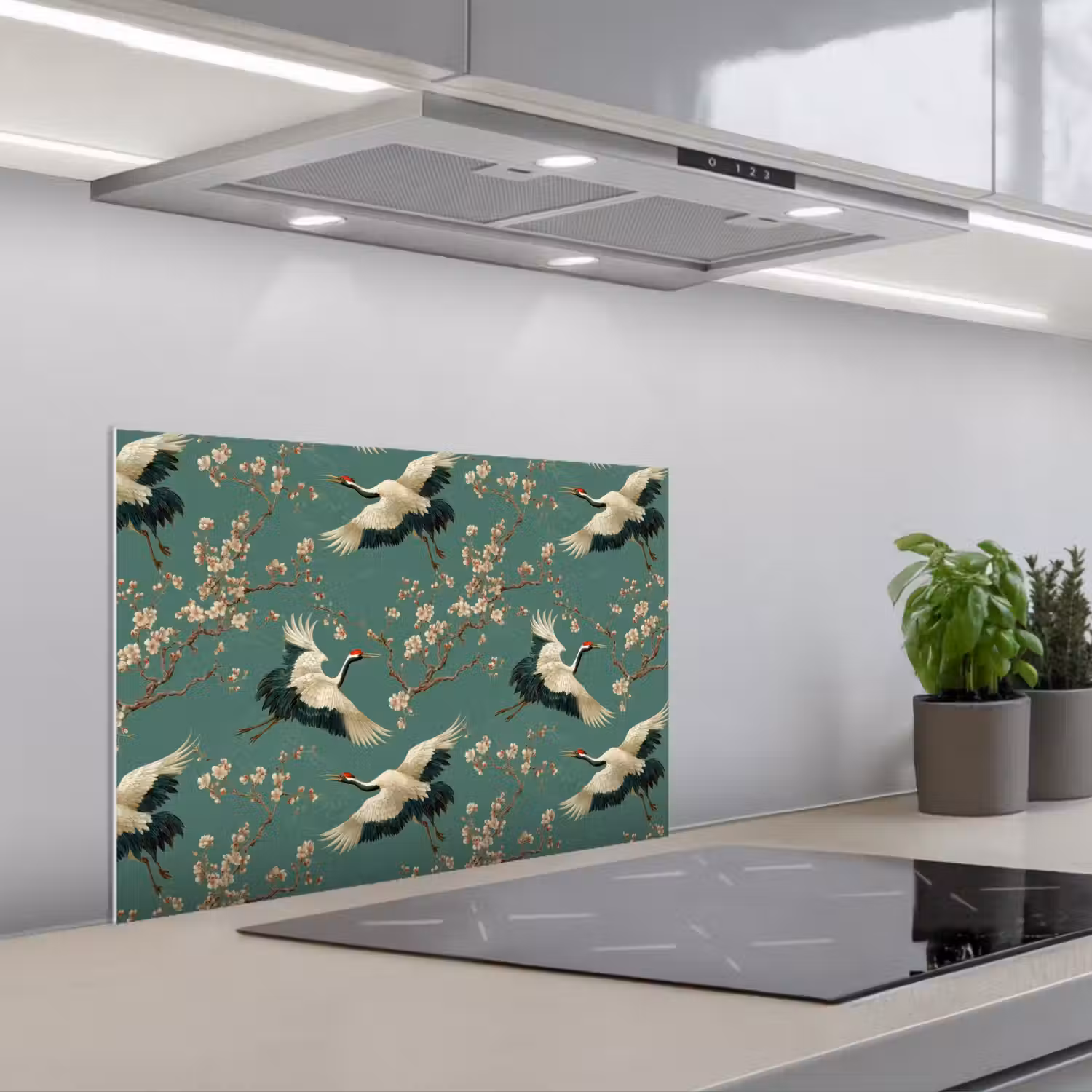 Kersenbloesem - Kraamvogels - Groen keuken achterwand spatscherm klein 900 -3d_schuin