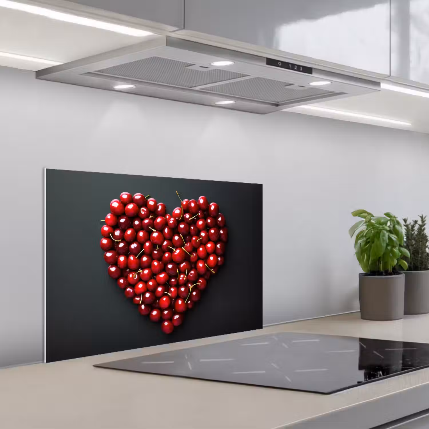 Kersen - Hart - Rood - Zwart keuken achterwand spatscherm klein -3d_schuin