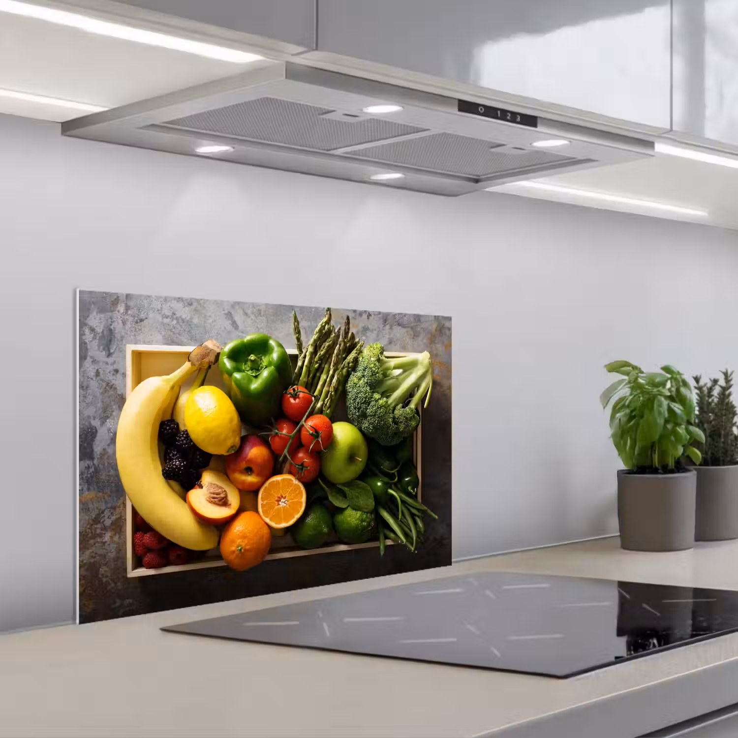 Krat - Fruit - Regenboog keuken achterwand spatscherm klein -3d_schuin