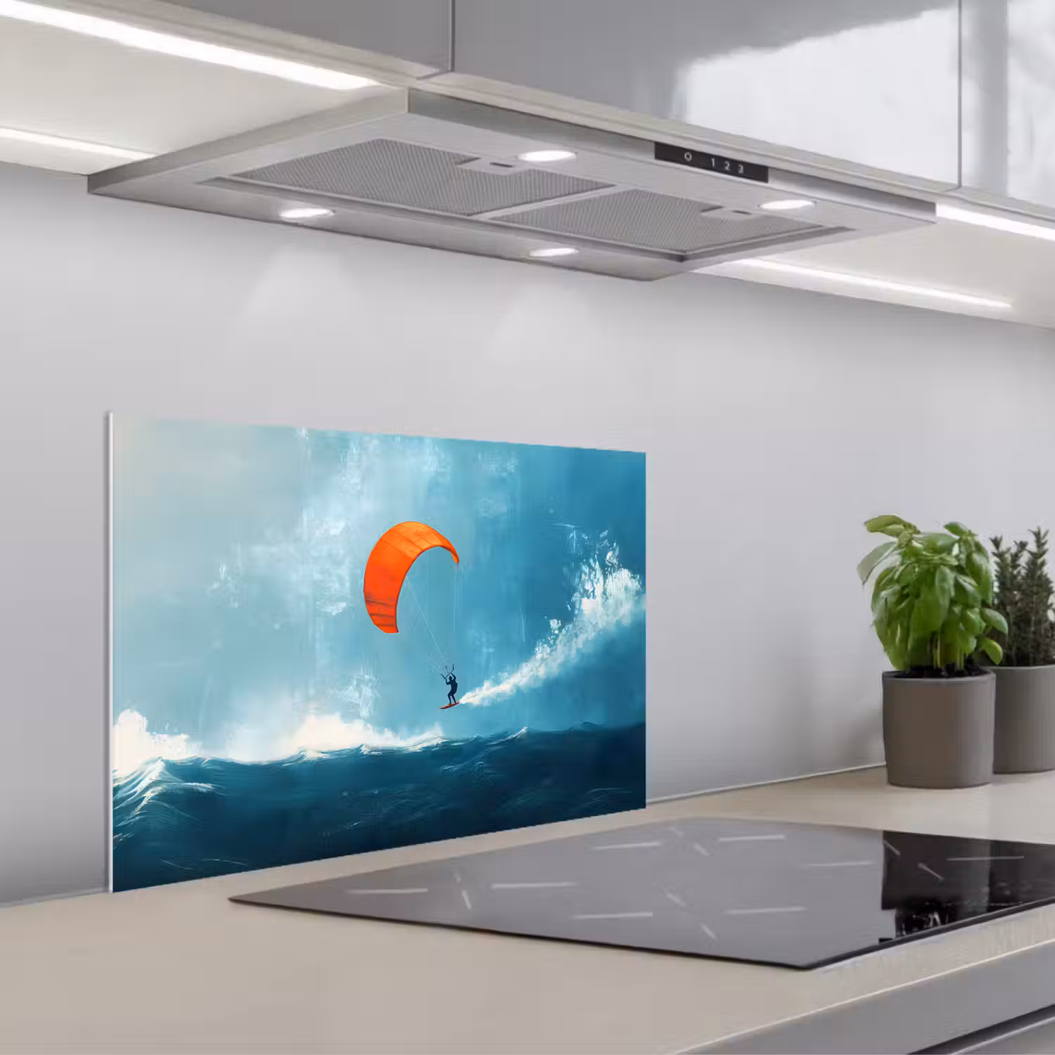 Kitesurfer - Oranje - Zee - Lucht keuken achterwand spatscherm klein -3d_schuin