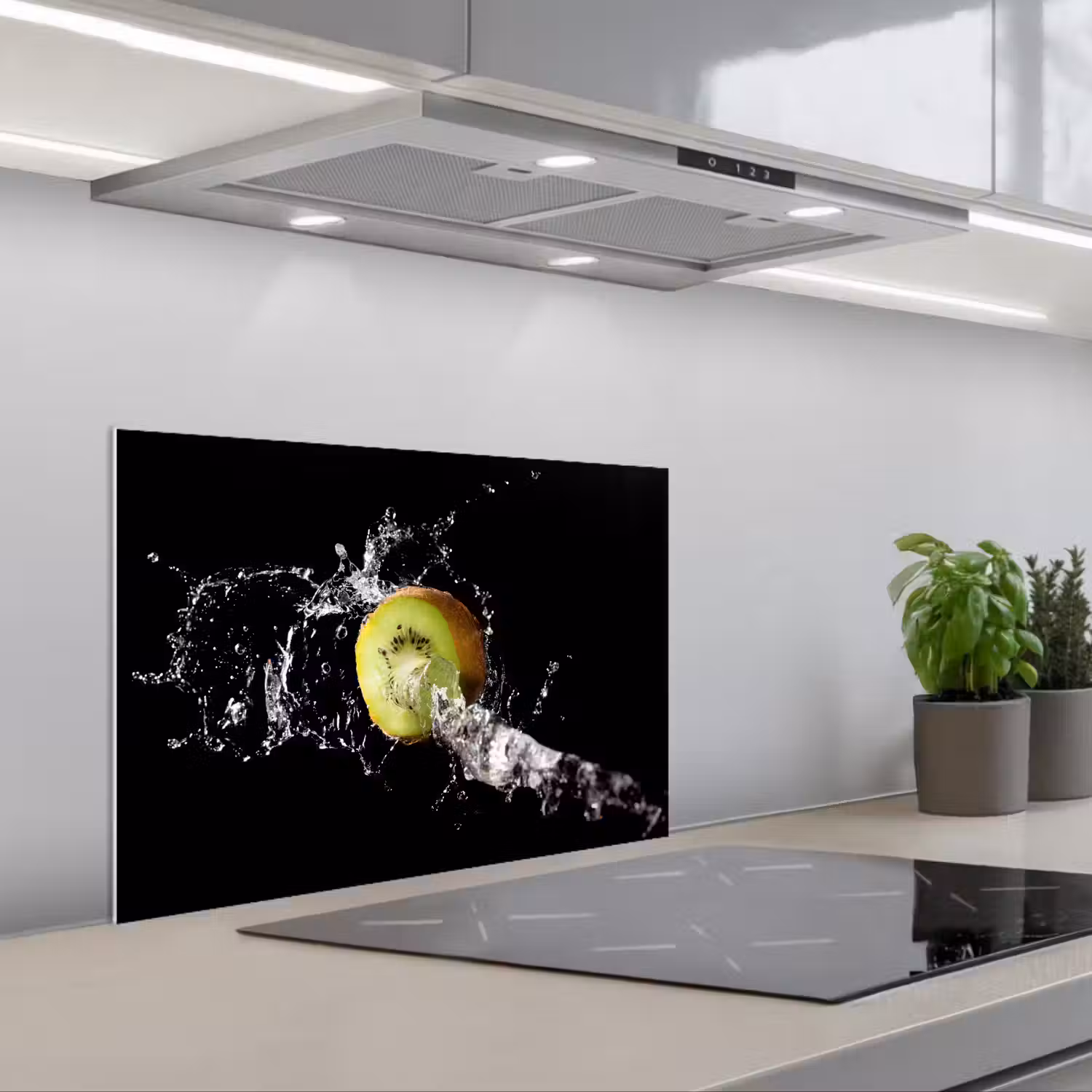 Kiwi - Fruit - Stilleven - Water - Zwart keuken achterwand spatscherm klein -3d_schuin
