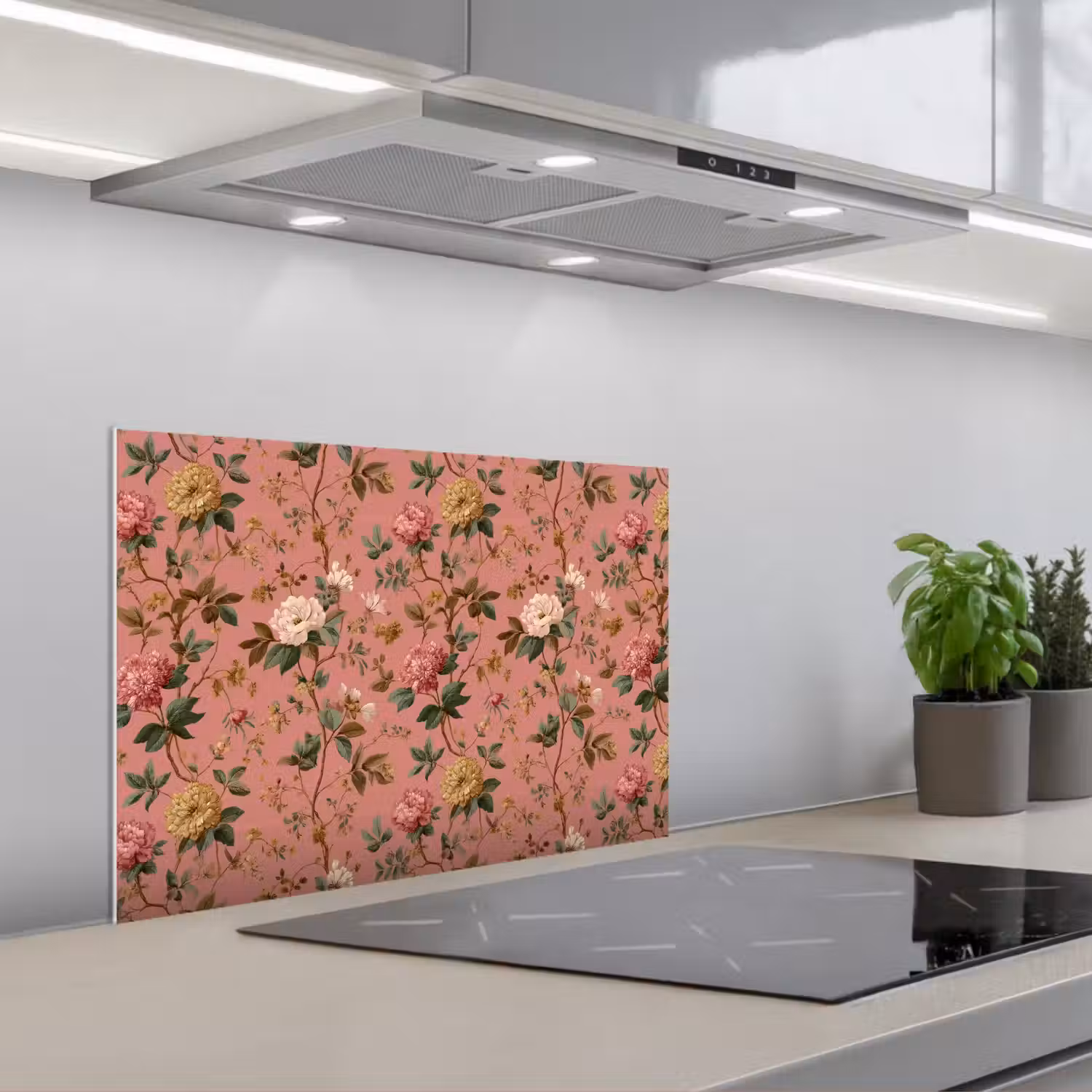 Klassiek - Botanisch - Roze keuken achterwand spatscherm klein 900 -3d_schuin