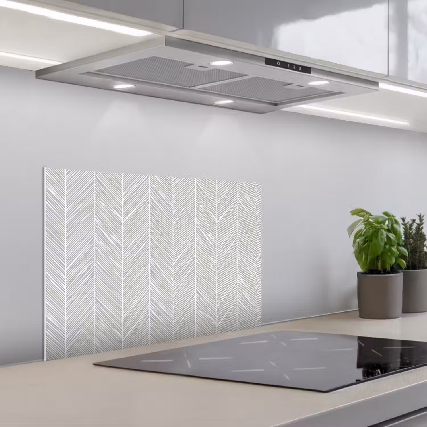 Klassiek - Visgraat - Grijs keuken achterwand spatscherm klein 900 -3d_schuin