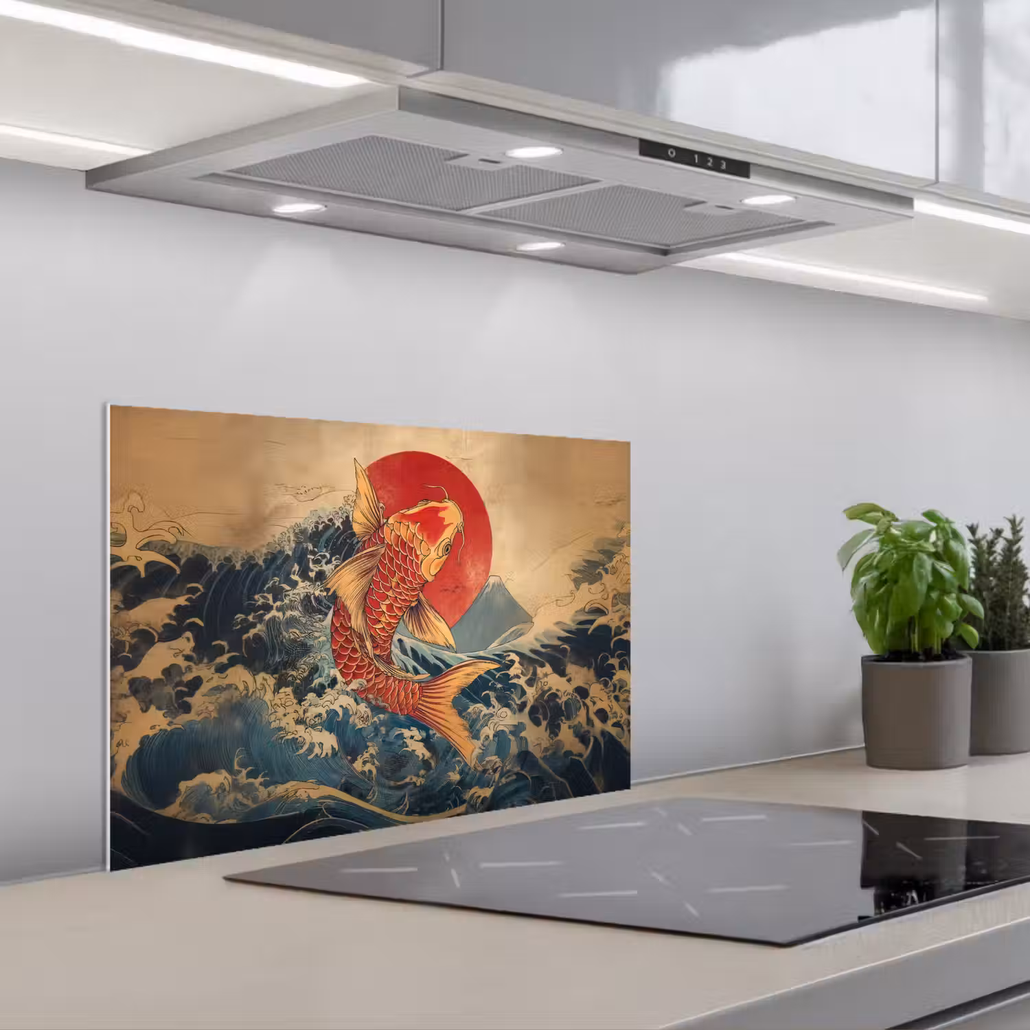 Koi - Zee - Golven - Zon keuken achterwand spatscherm klein -3d_schuin