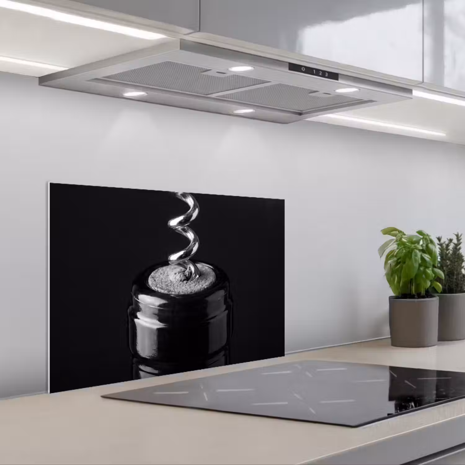 Kurkentrekker - Wijn - Zwart - Wit keuken achterwand spatscherm klein -3d_schuin