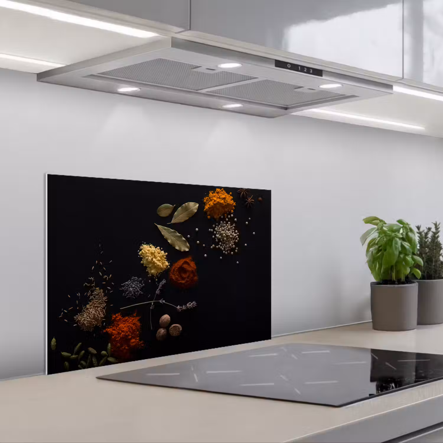 Kruiden - Zwart - Specerijen - Keuken - Koken keuken achterwand spatscherm klein -3d_schuin