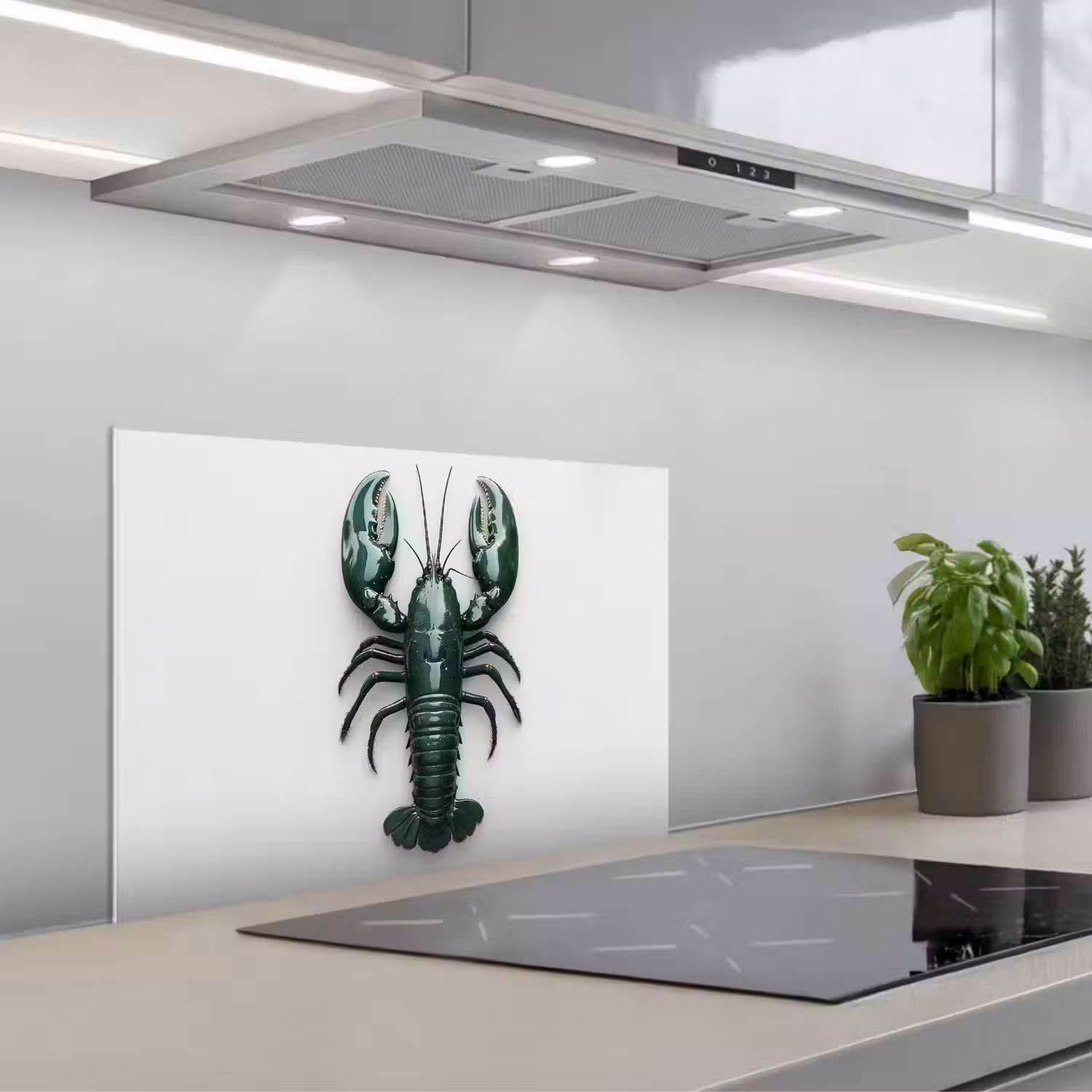 Kreeft - Glossier - Groen - Wit keuken achterwand spatscherm klein -3d_schuin