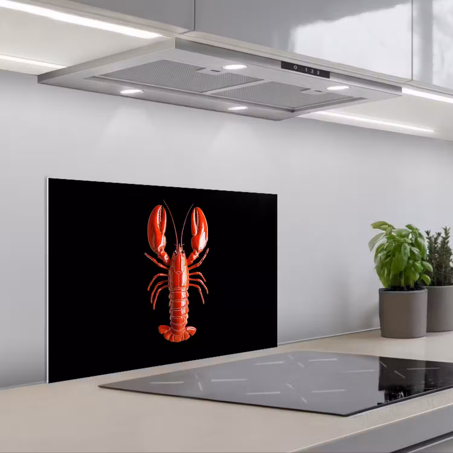 Kreeft - Glossier Rood - Zwart keuken achterwand spatscherm klein -3d_schuin